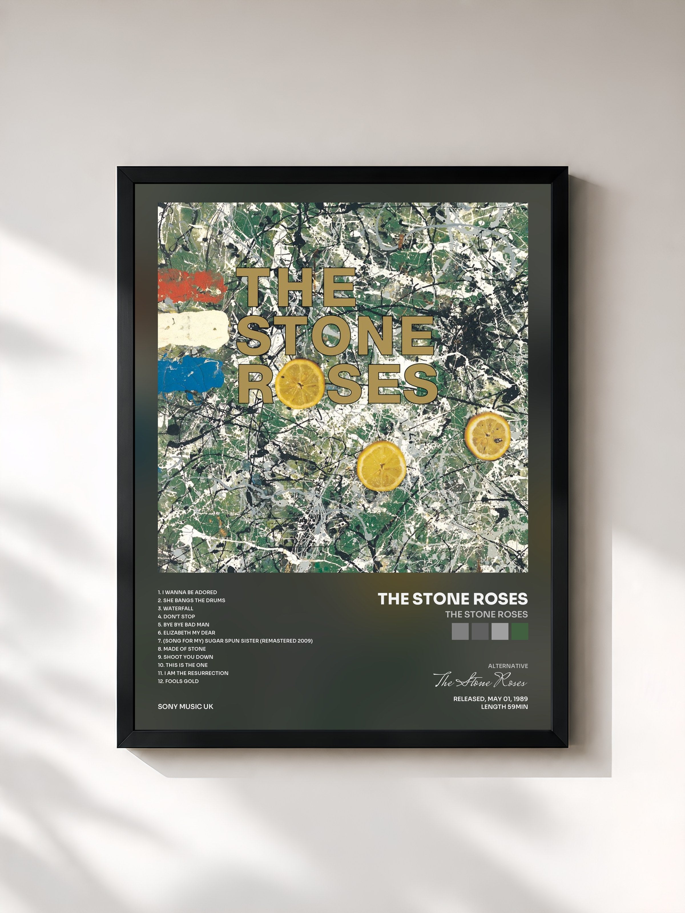 #noir Tableau de l'album The Stone Roses de The Stone Roses, cadre noir, imprimé et encadré en France