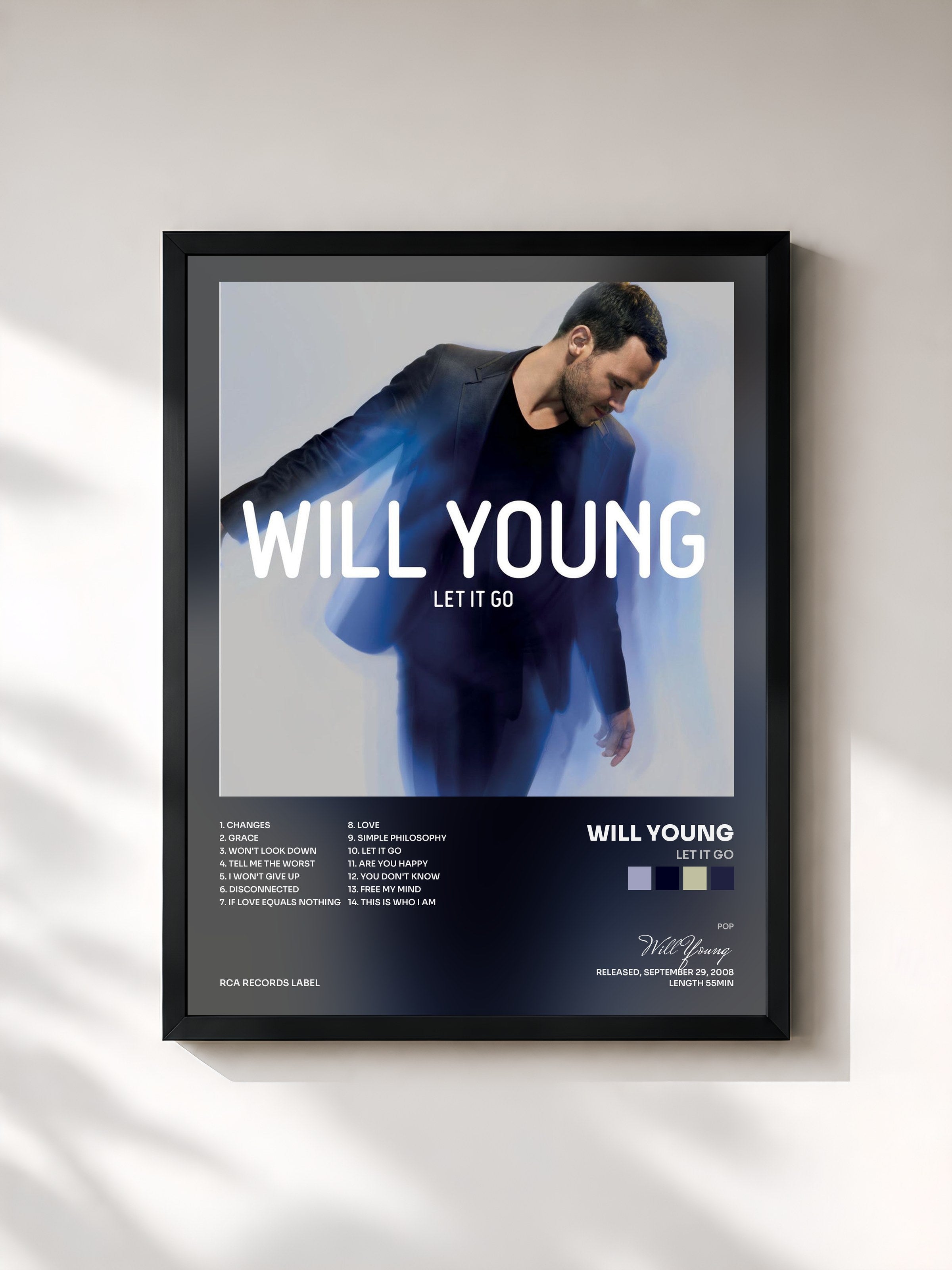 #noir Tableau de l'album Let It Go de Will Young, cadre noir, imprimé et encadré en France