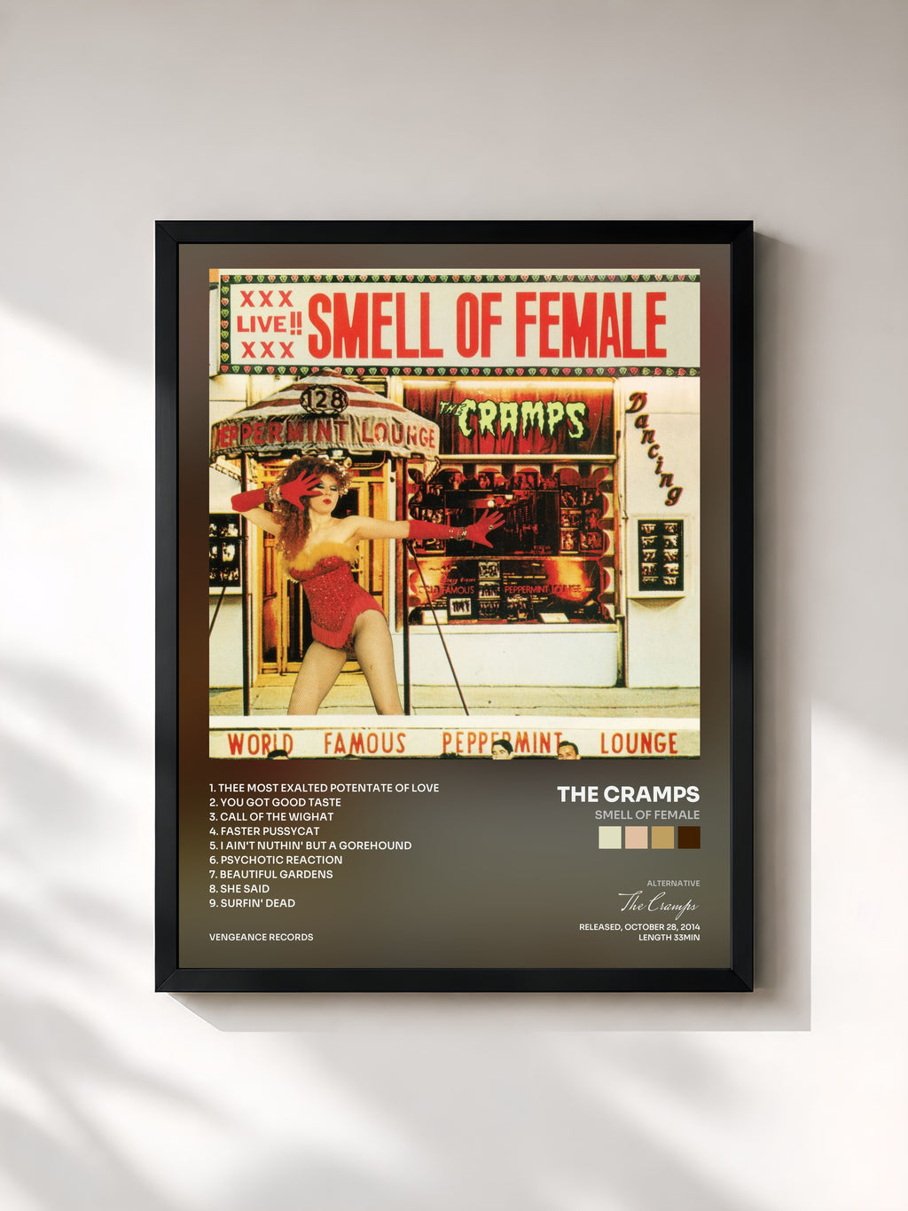 #noir Tableau de l'album Smell of Female de The Cramps, cadre noir, imprimé et encadré en France