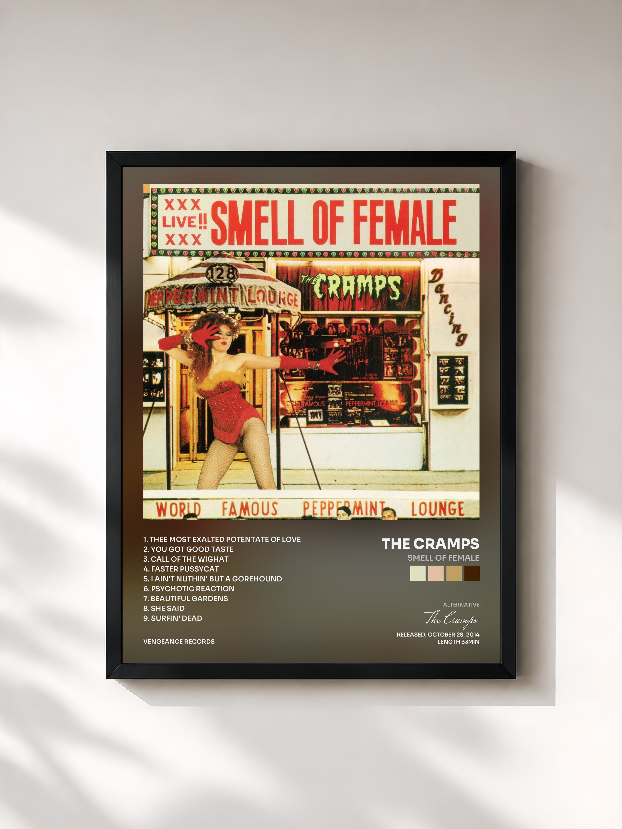 #noir Tableau de l'album Smell of Female de The Cramps, cadre noir, imprimé et encadré en France