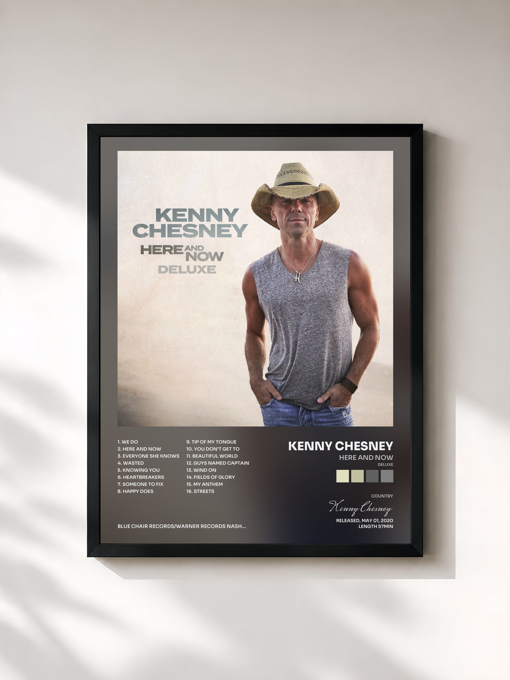 #noir Tableau de l'album Here And Now (Deluxe) de Kenny Chesney, cadre noir, imprimé et encadré en France