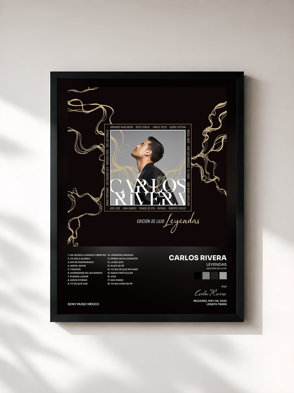 #noir Tableau de l'album Leyendas (Edición de Lujo) de Carlos Rivera, cadre noir, imprimé et encadré en France