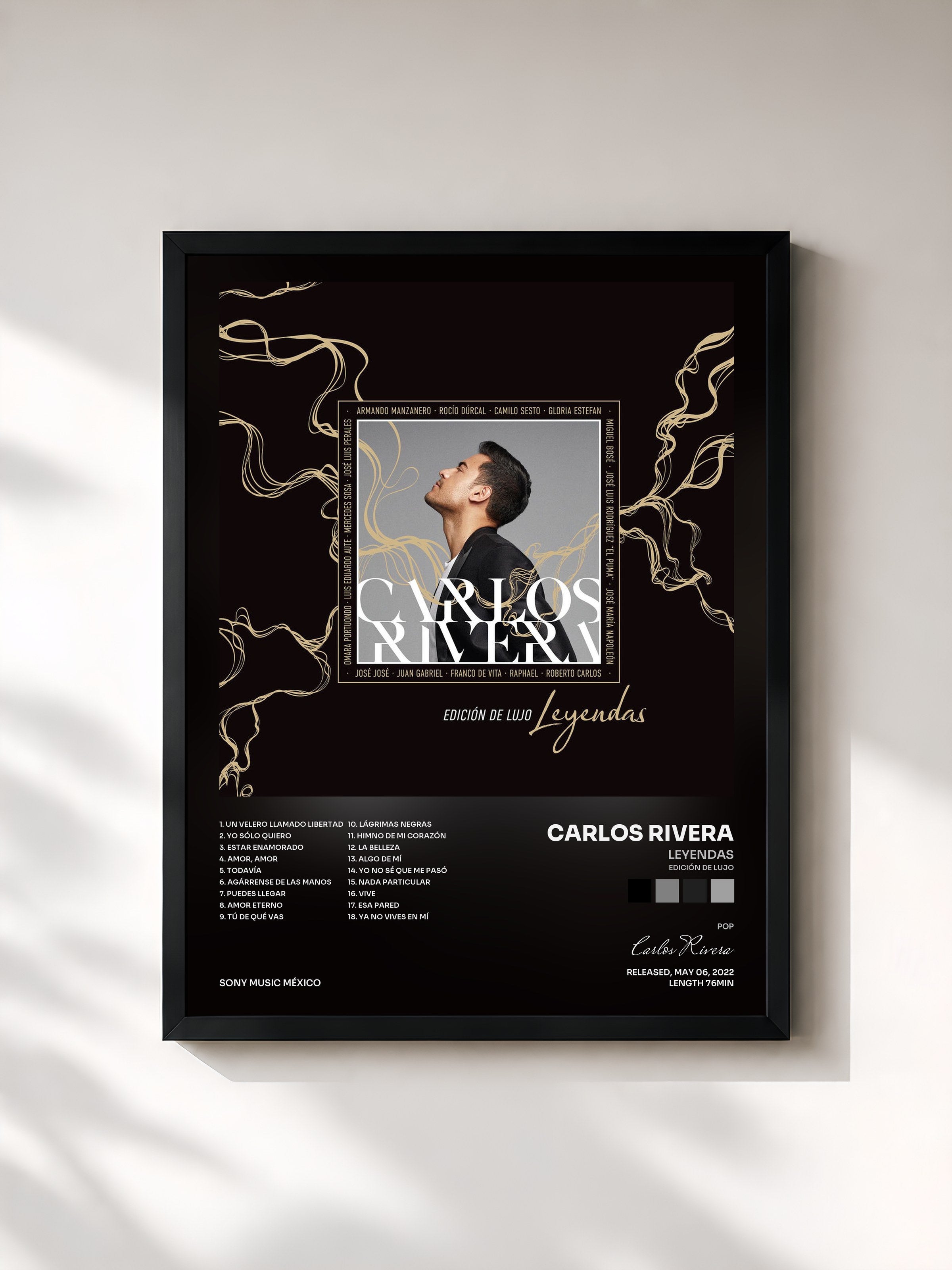 #noir Tableau de l'album Leyendas (Edición de Lujo) de Carlos Rivera, cadre noir, imprimé et encadré en France