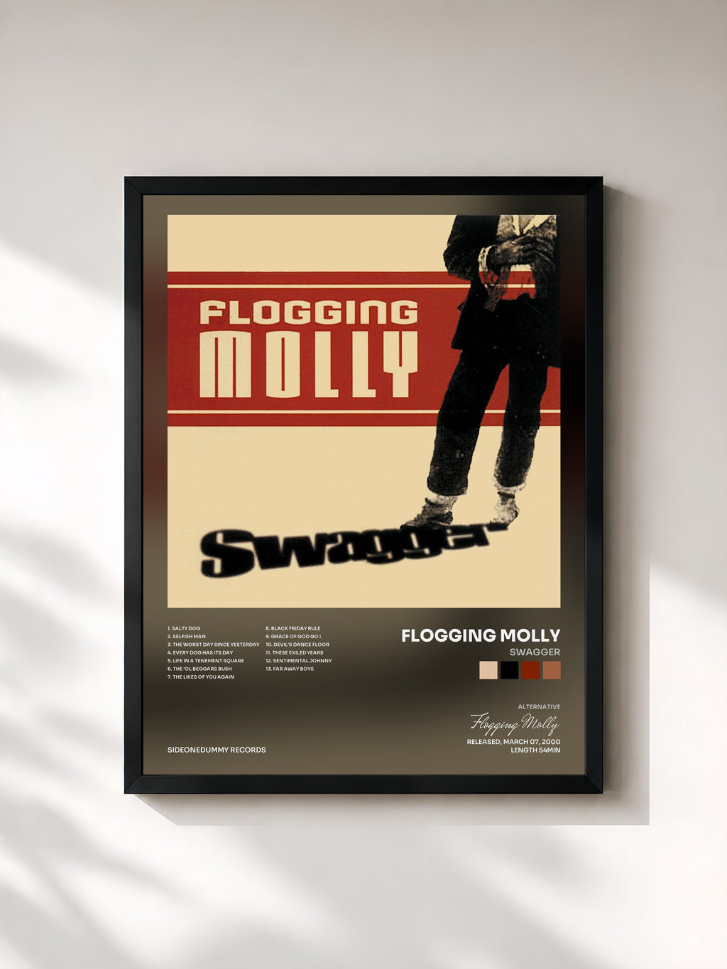 #noir Tableau de l'album Swagger de Flogging Molly, cadre noir, imprimé et encadré en France