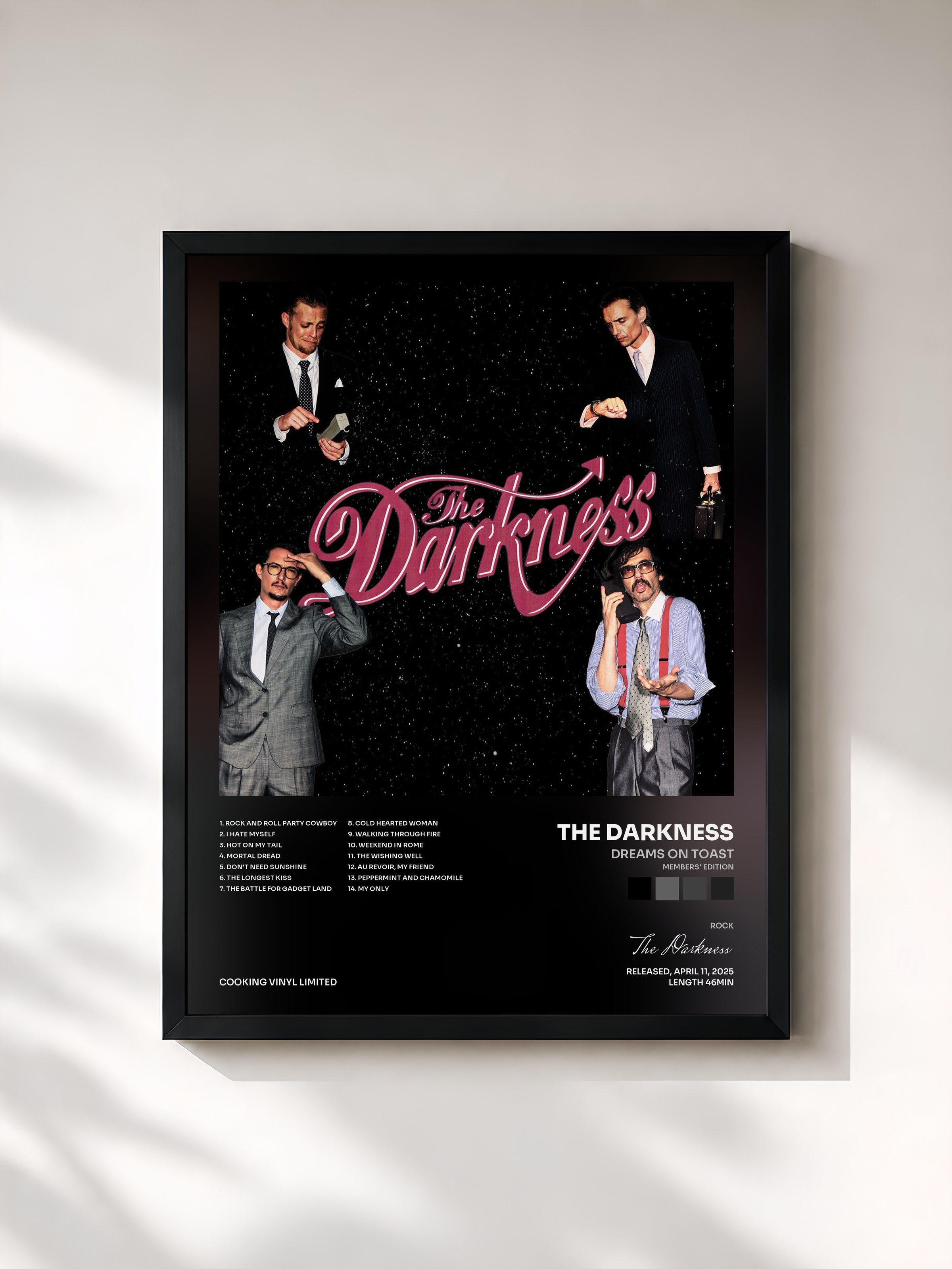 #noir Tableau de l'album Dreams on Toast (Members' Edition) de The Darkness, cadre noir, imprimé et encadré en France