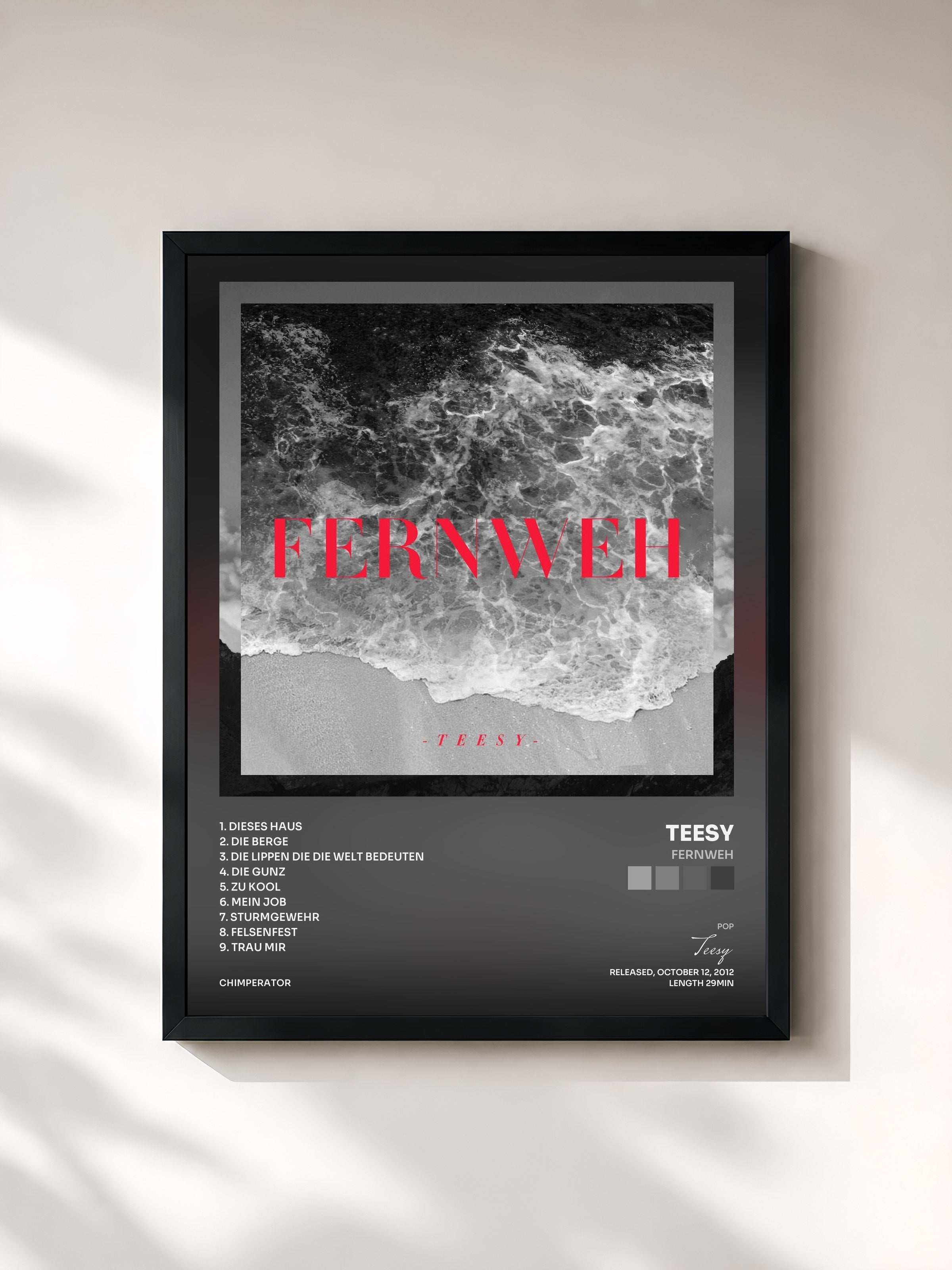 #noir Tableau de l'album Fernweh de Teesy, cadre noir, imprimé et encadré en France
