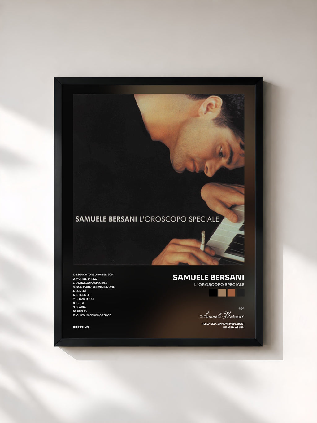 #noir Tableau de l'album L' Oroscopo Speciale de Samuele Bersani, cadre noir, imprimé et encadré en France