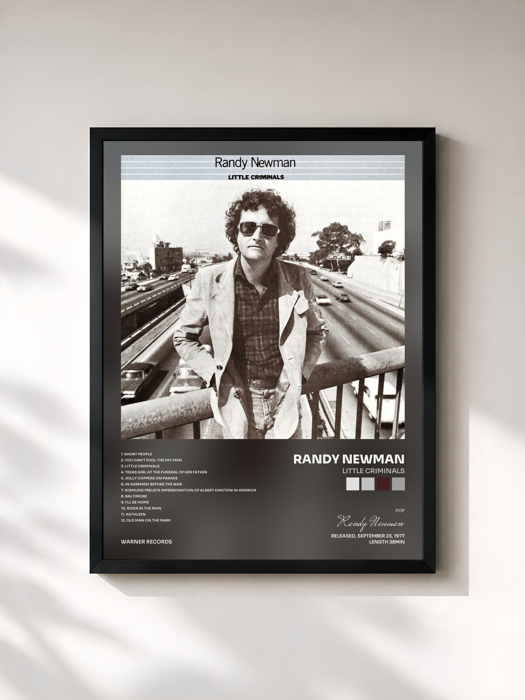 #noir Tableau de l'album Little Criminals de Randy Newman, cadre noir, imprimé et encadré en France
