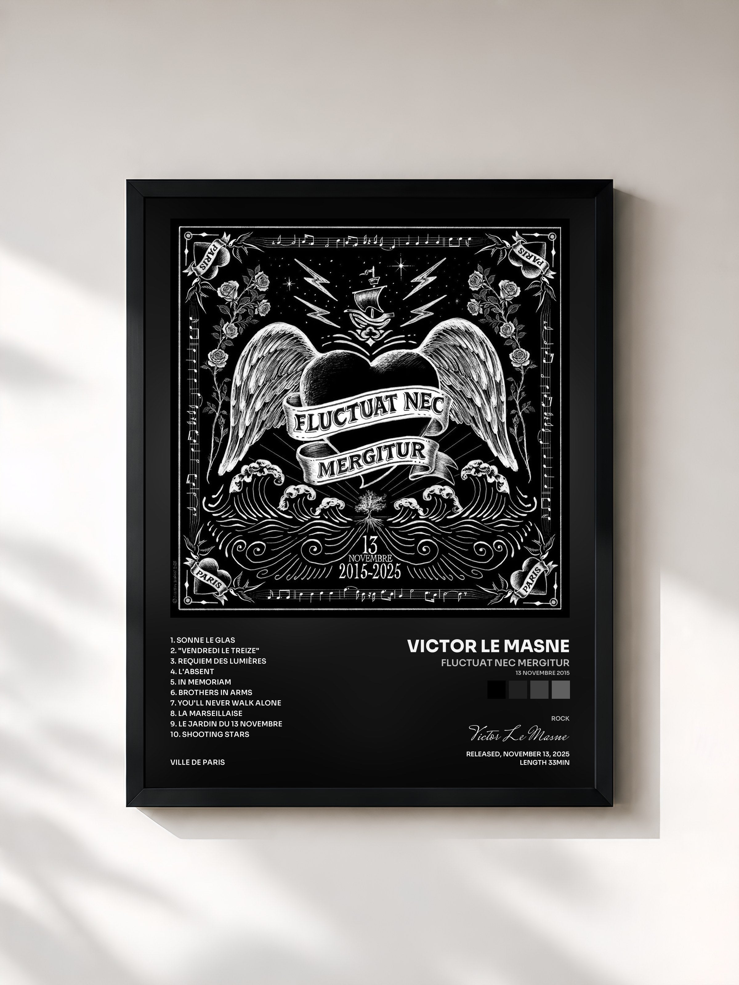 #noir Tableau de l'album FLUCTUAT NEC MERGITUR (13 novembre 2015) de Victor Le Masne, cadre noir, imprimé et encadré en France