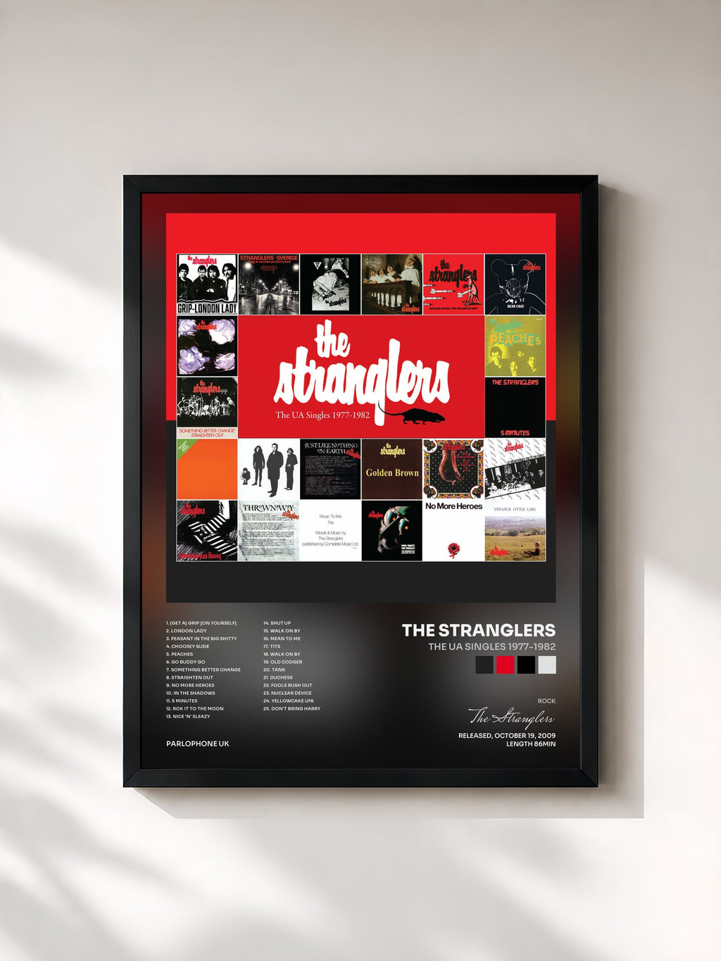 #noir Tableau de l'album The UA Singles 1977-1982 de The Stranglers, cadre noir, imprimé et encadré en France