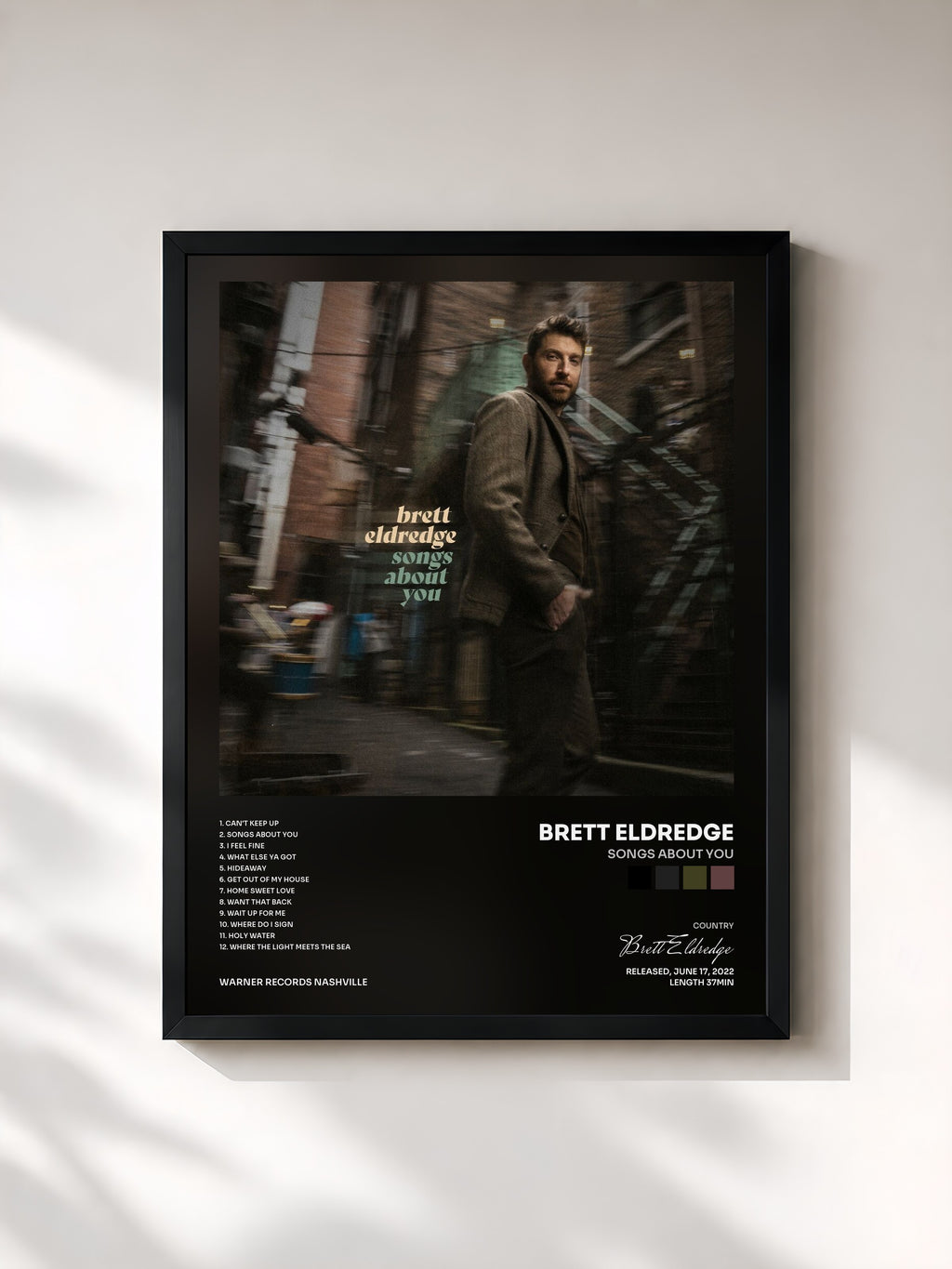 #noir Tableau de l'album Songs About You de Brett Eldredge, cadre noir, imprimé et encadré en France