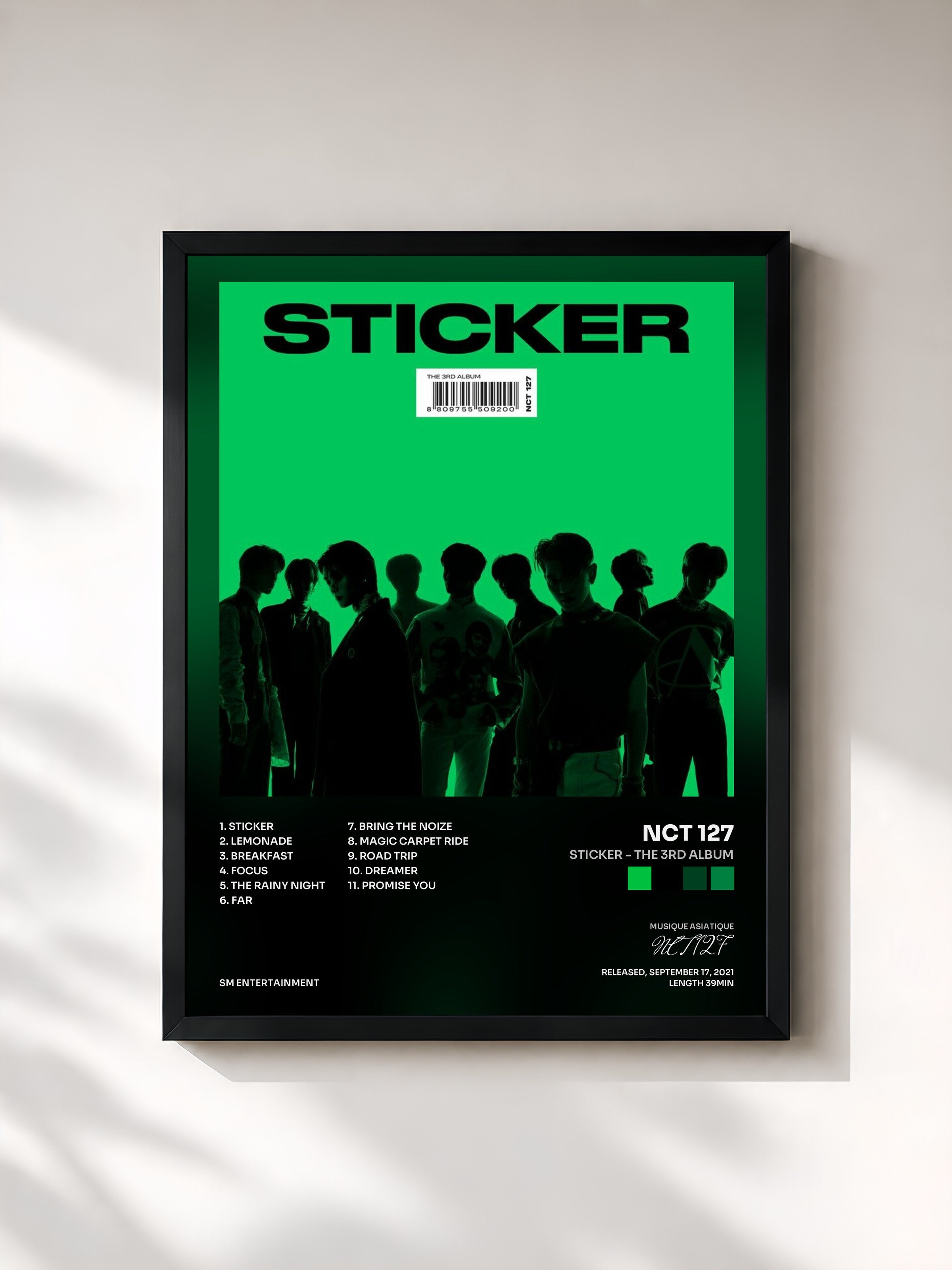 #noir Tableau de l'album Sticker - The 3rd Album de NCT 127, cadre noir, imprimé et encadré en France