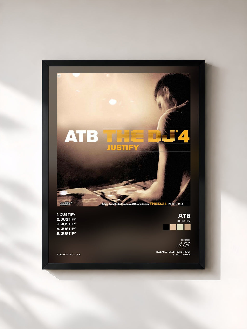 #noir Tableau de l'album Justify de ATB, cadre noir, imprimé et encadré en France