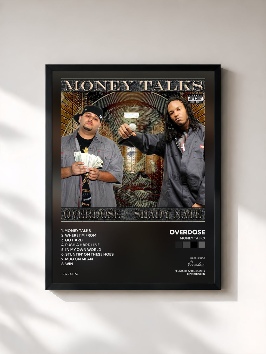 #noir Tableau de l'album Money Talks de Overdose, cadre noir, imprimé et encadré en France