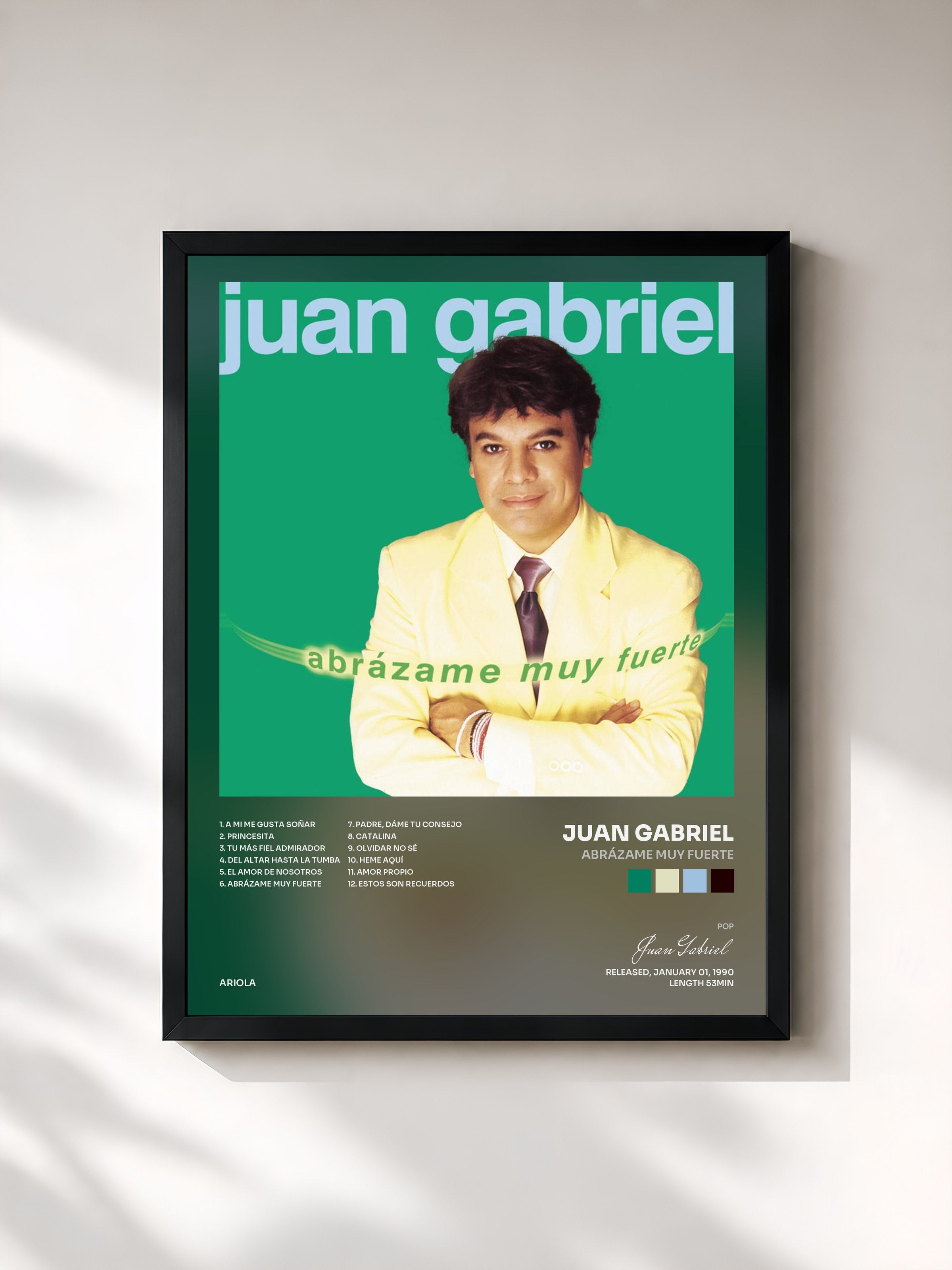 #noir Tableau de l'album Abrázame Muy Fuerte de Juan Gabriel, cadre noir, imprimé et encadré en France