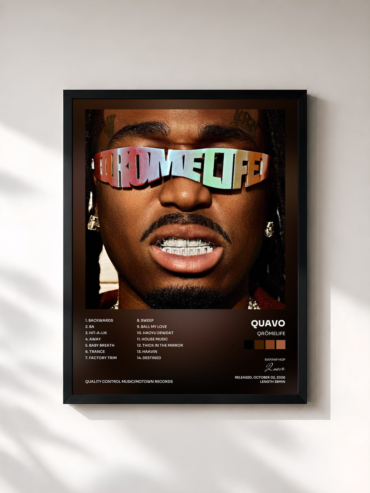#noir Tableau de l'album QRÖMELIFE de Quavo, cadre noir, imprimé et encadré en France
