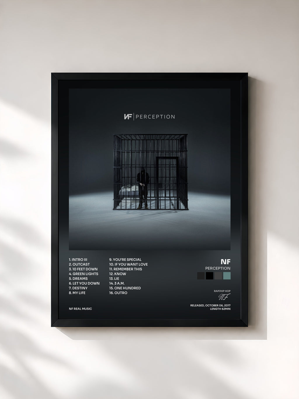 #noir Tableau de l'album Perception de NF, cadre noir, imprimé et encadré en France