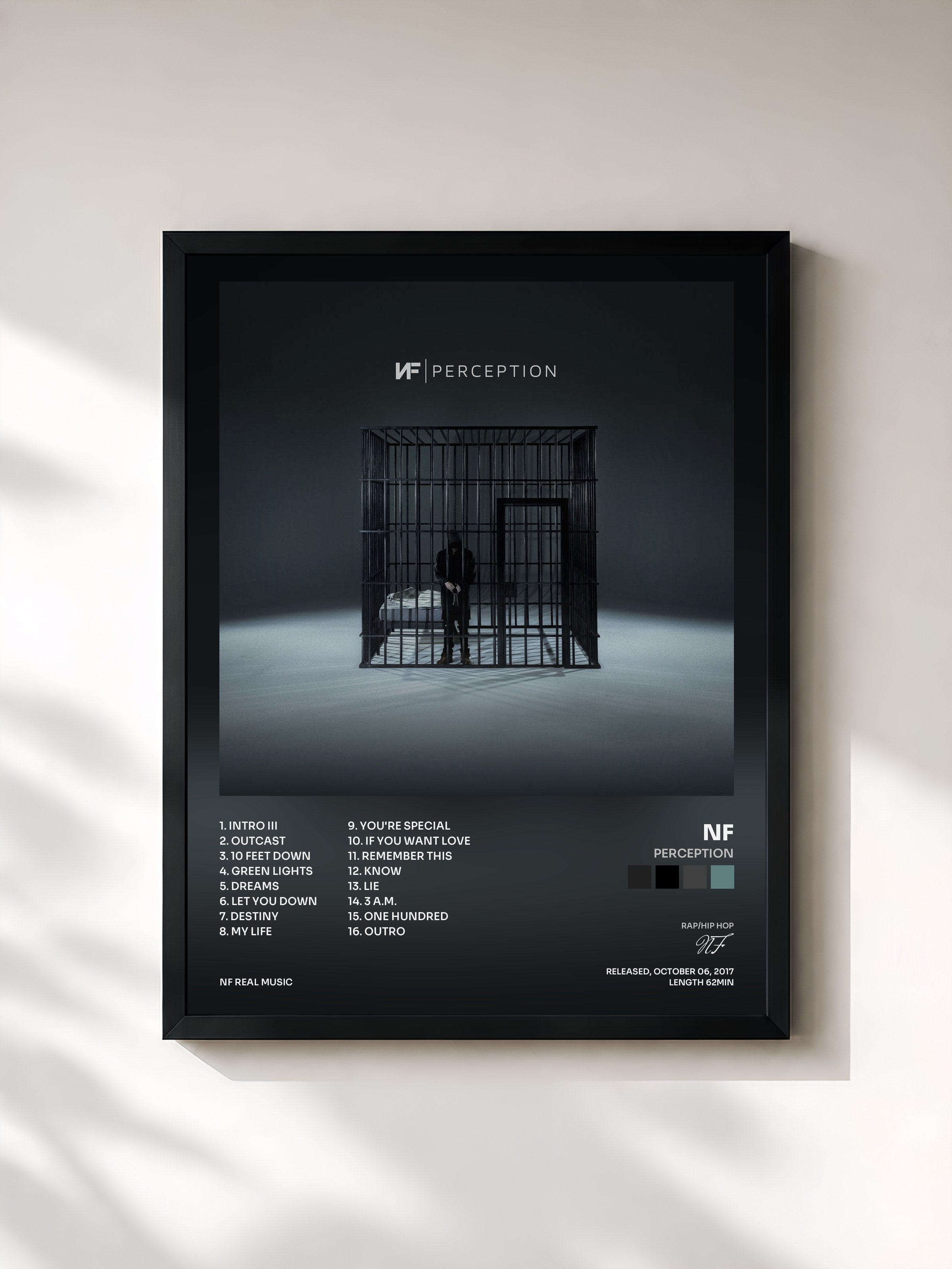 #noir Tableau de l'album Perception de NF, cadre noir, imprimé et encadré en France