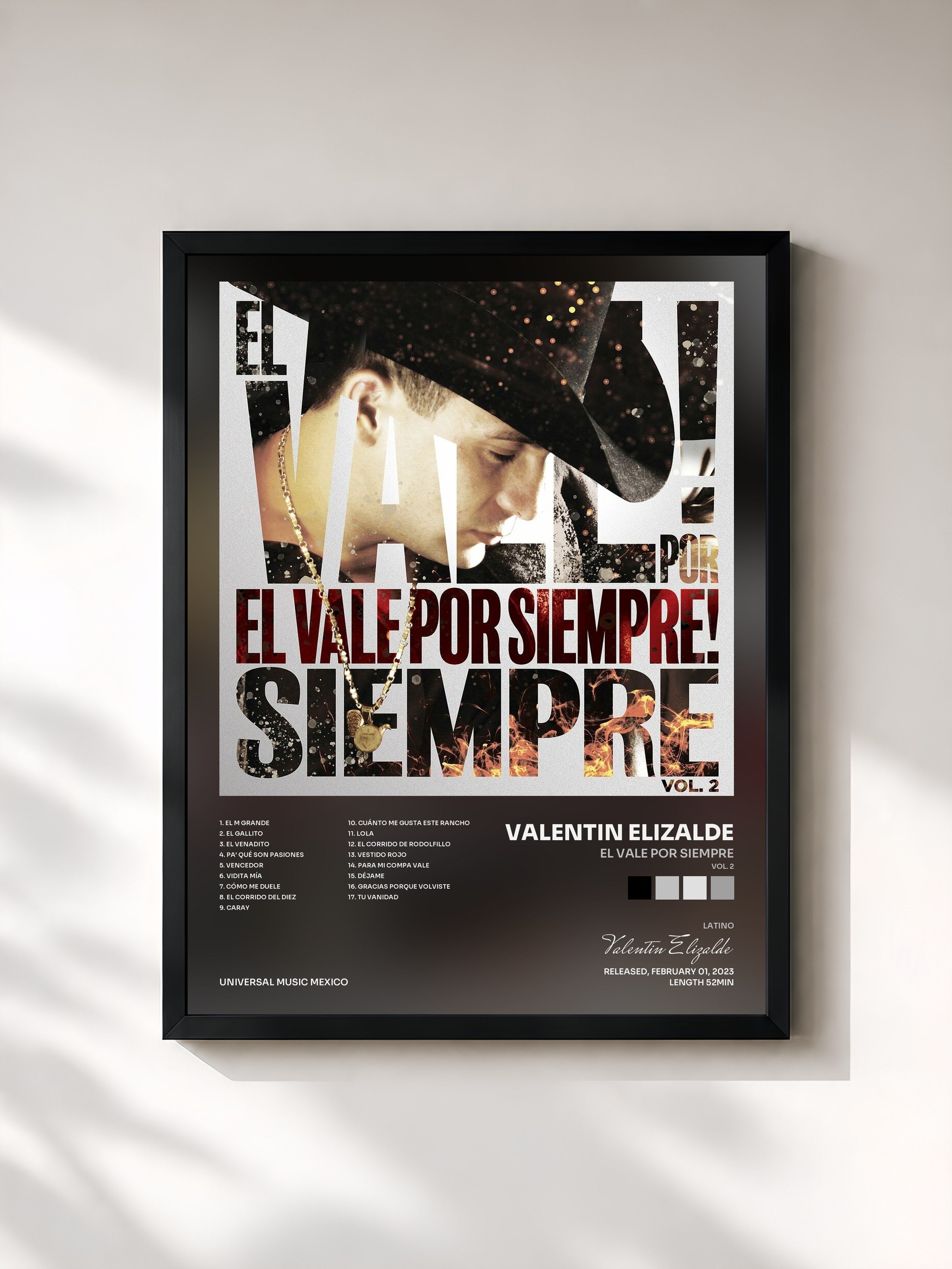 #noir Tableau de l'album El Vale Por Siempre (Vol. 2) de Valentin Elizalde, cadre noir, imprimé et encadré en France
