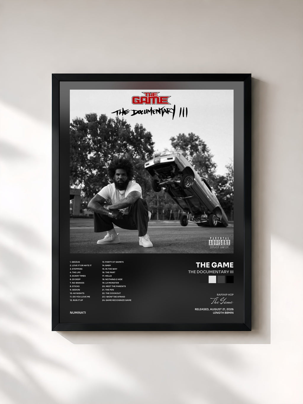 #noir Tableau de l'album The Documentary III de The Game, cadre noir, imprimé et encadré en France