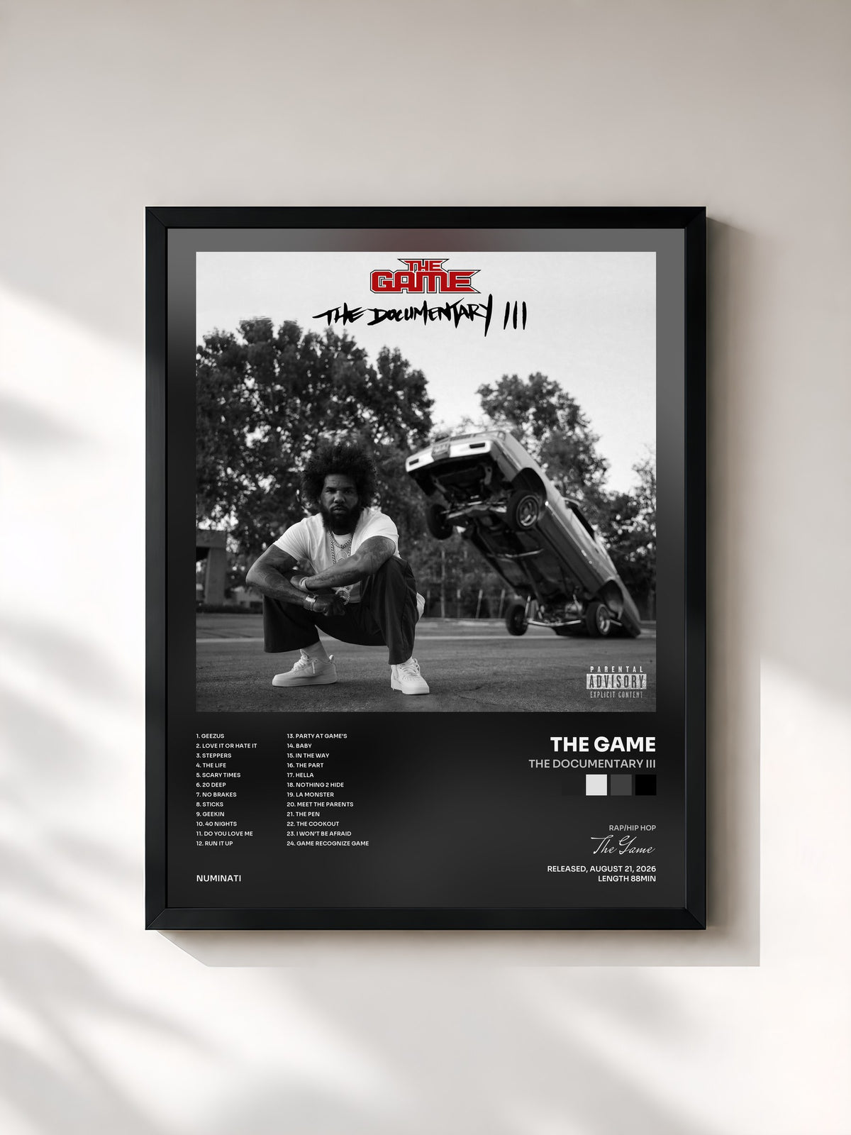 #noir Tableau de l'album The Documentary III de The Game, cadre noir, imprimé et encadré en France