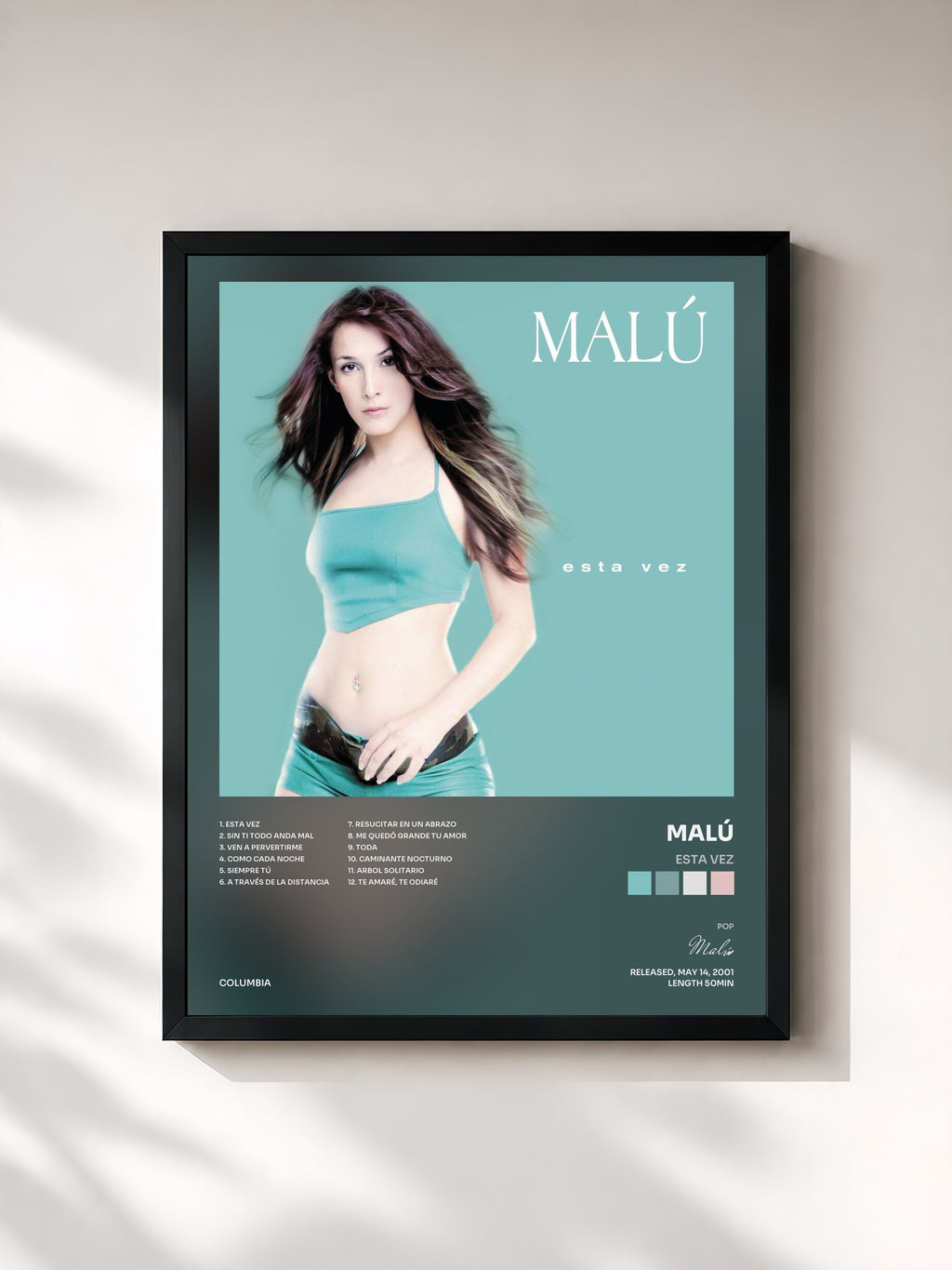 #noir Tableau de l'album Esta Vez de Malú, cadre noir, imprimé et encadré en France