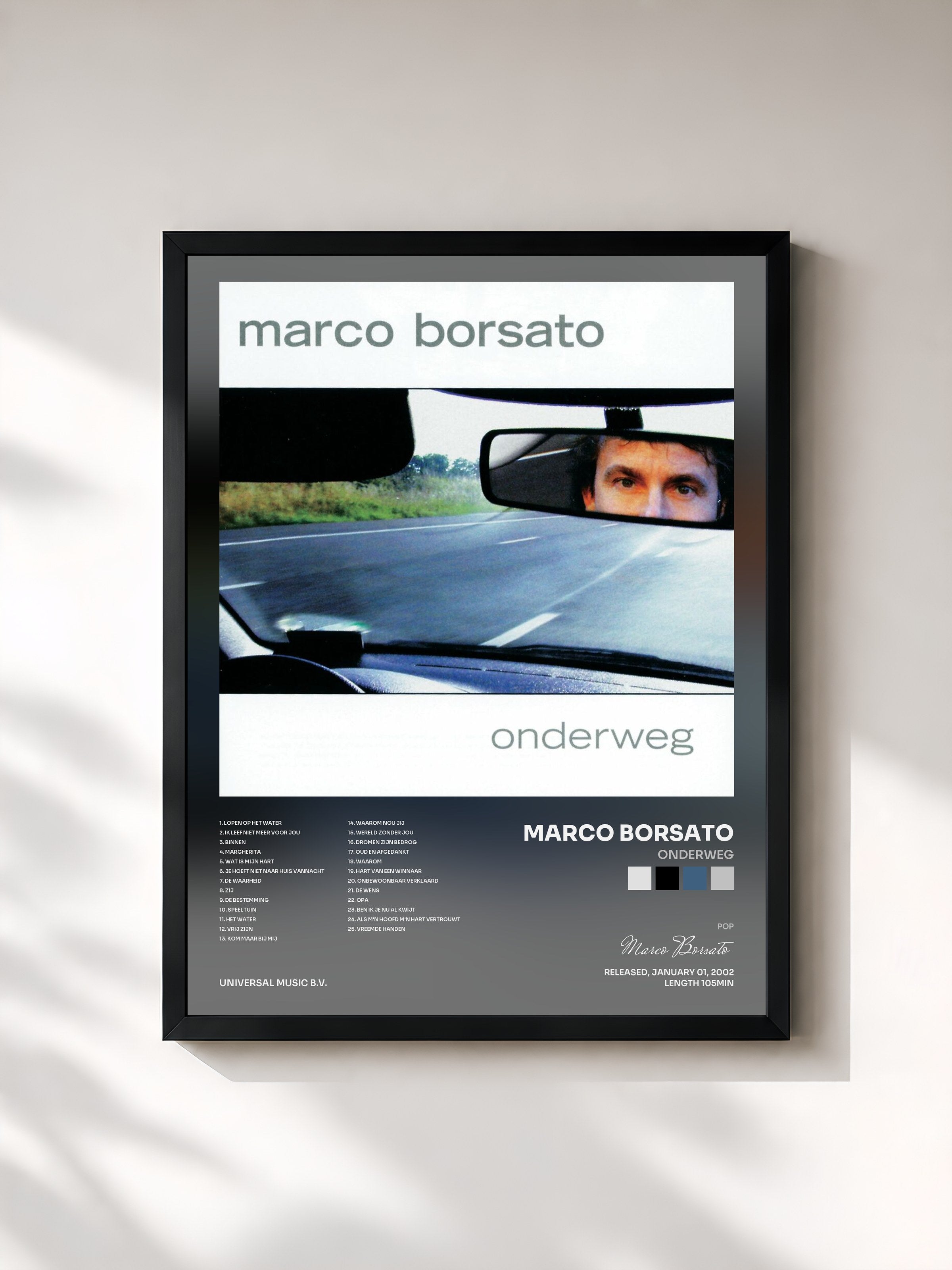#noir Tableau de l'album Onderweg de Marco Borsato, cadre noir, imprimé et encadré en France