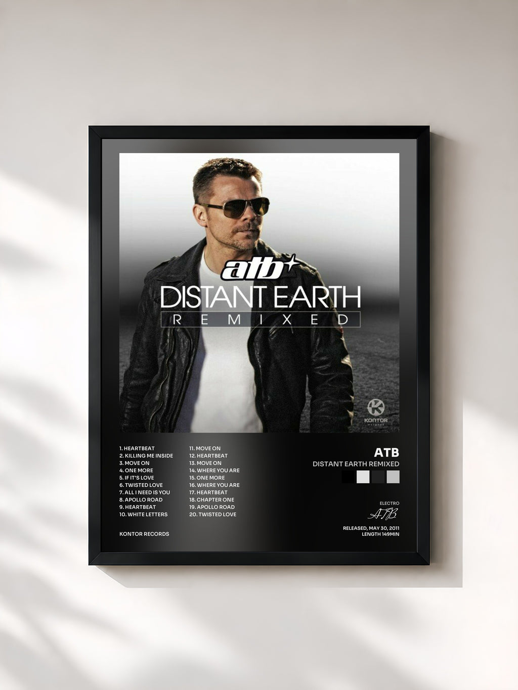#noir Tableau de l'album Distant Earth Remixed de ATB, cadre noir, imprimé et encadré en France