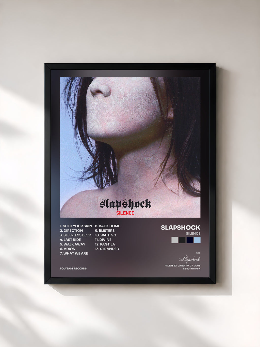 #noir Tableau de l'album Silence de Slapshock, cadre noir, imprimé et encadré en France