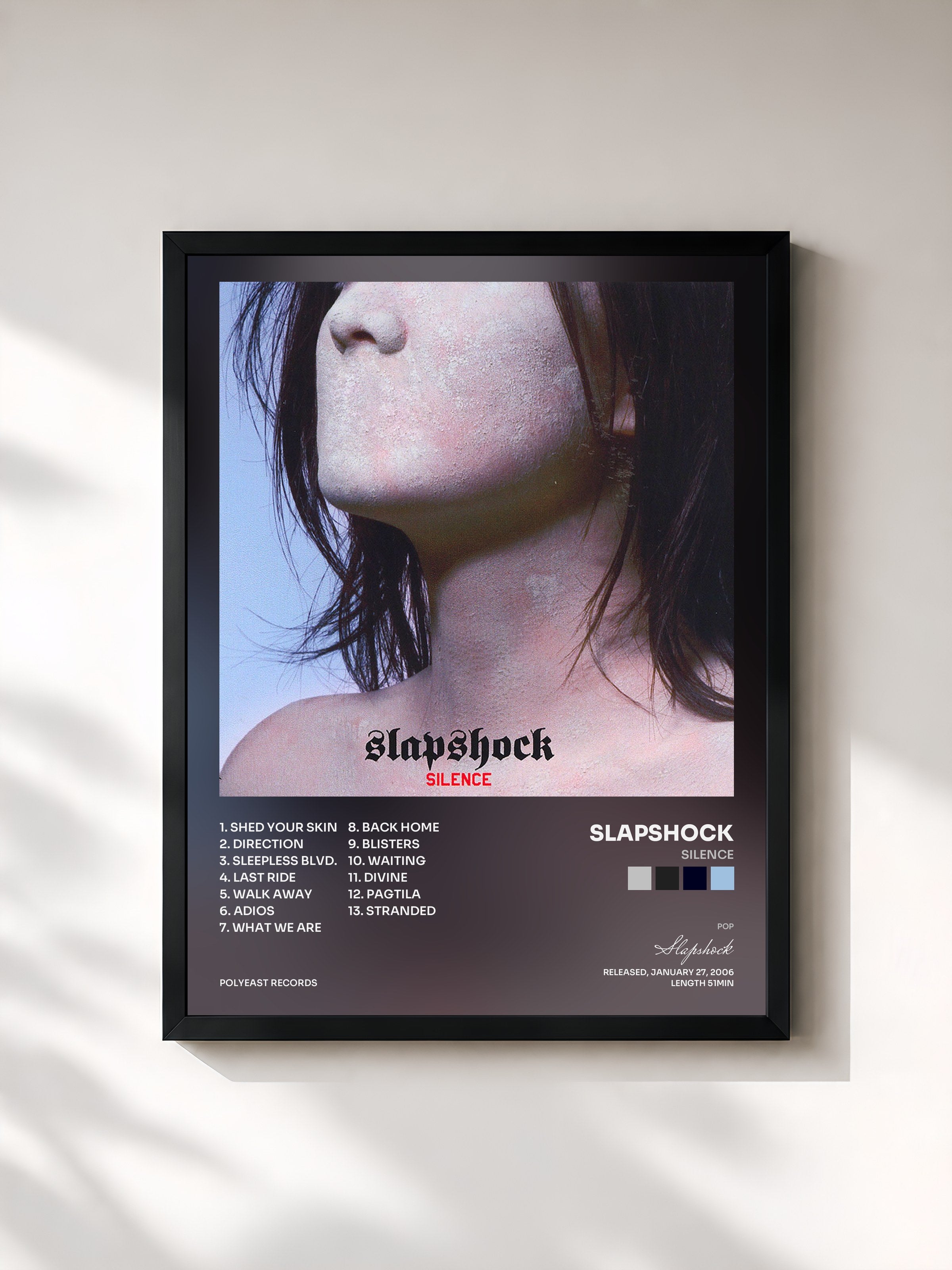 #noir Tableau de l'album Silence de Slapshock, cadre noir, imprimé et encadré en France