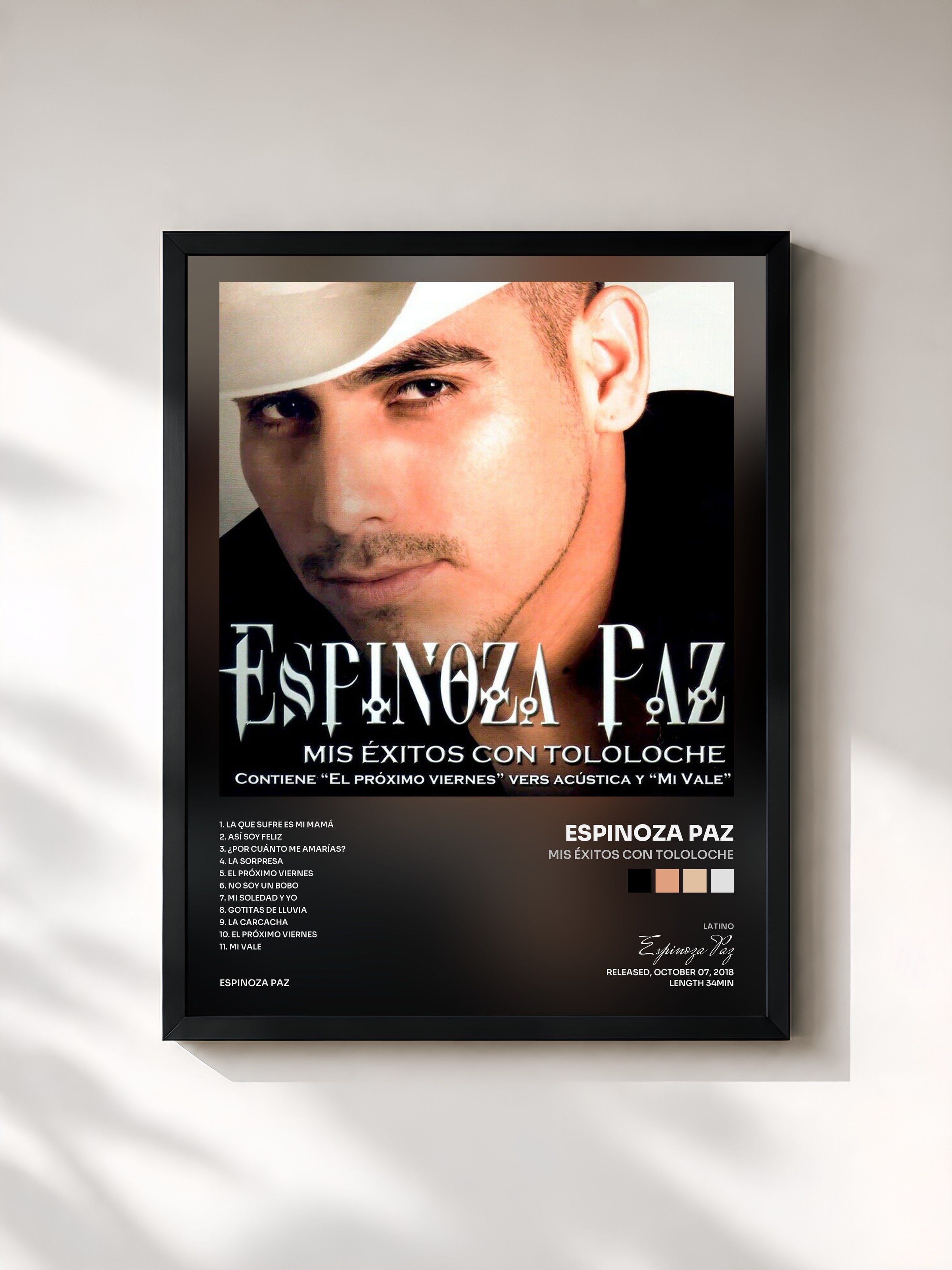 #noir Tableau de l'album Mis Éxitos Con Tololoche de Espinoza Paz, cadre noir, imprimé et encadré en France