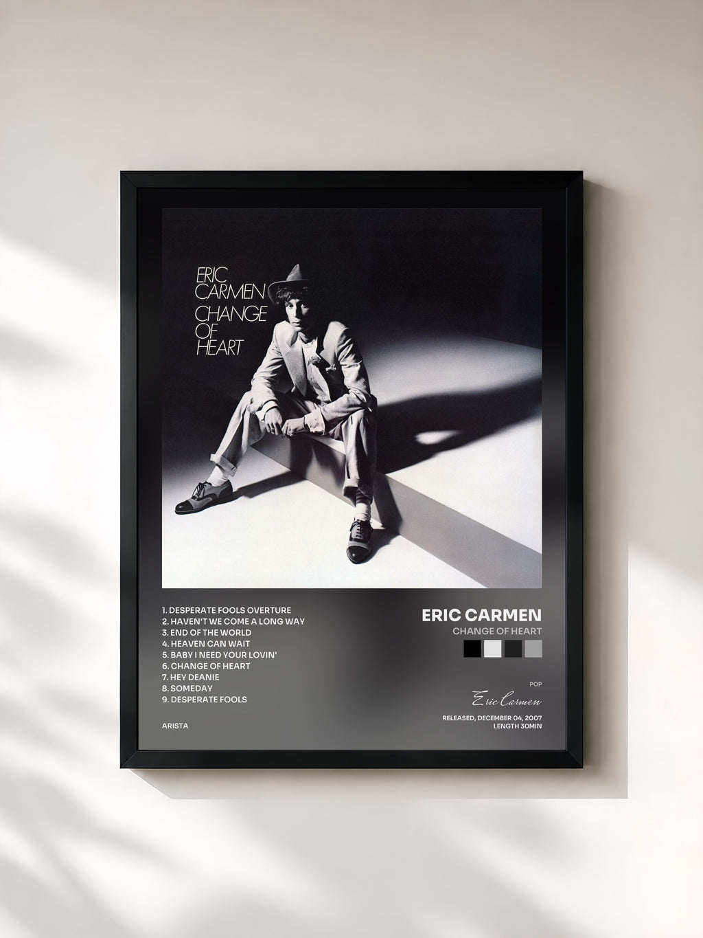 #noir Tableau de l'album Change Of Heart de Eric Carmen, cadre noir, imprimé et encadré en France