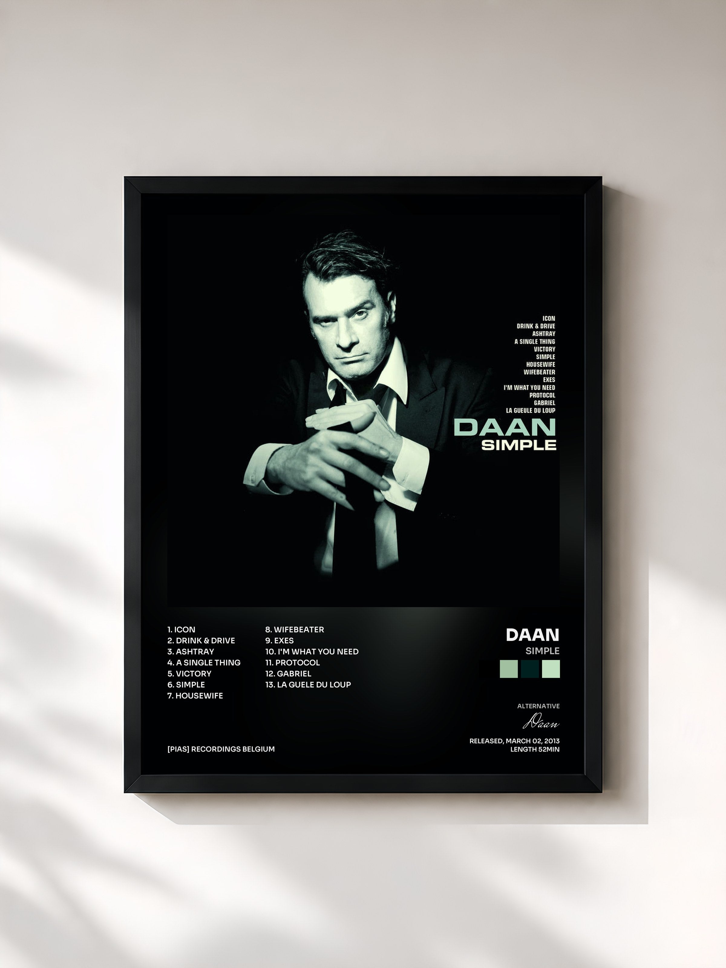 #noir Tableau de l'album Simple de Daan, cadre noir, imprimé et encadré en France