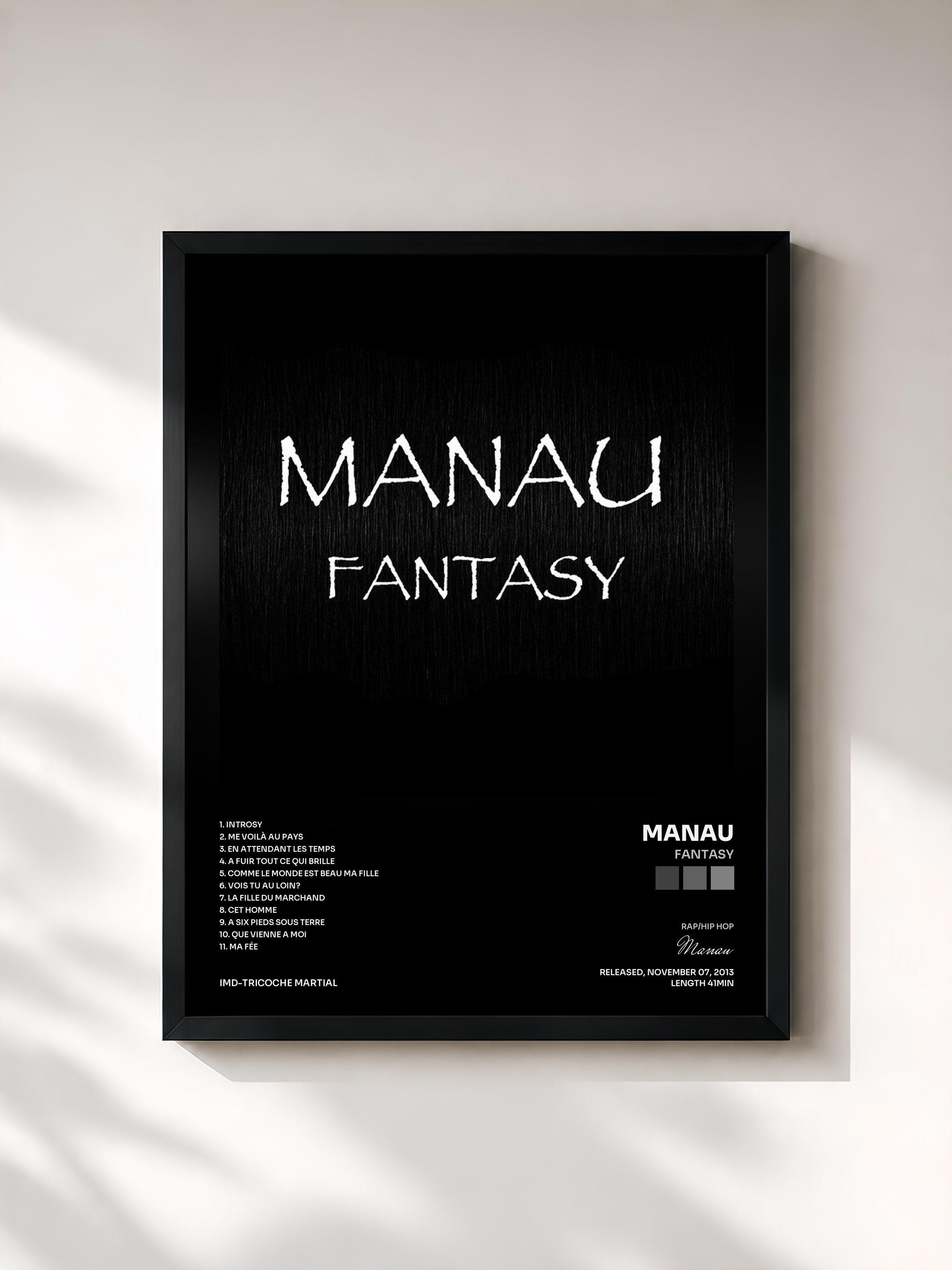 #noir Tableau de l'album Fantasy de Manau, cadre noir, imprimé et encadré en France