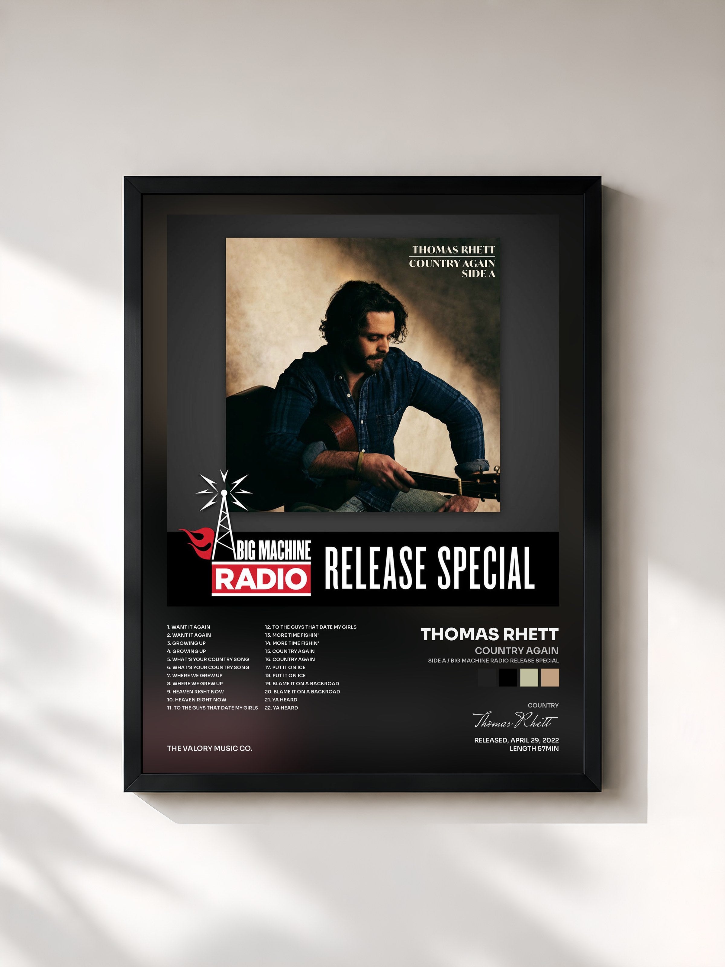 #noir Tableau de l'album Country Again (Side A / Big Machine Radio Release Special) de Thomas Rhett, cadre noir, imprimé et encadré en France