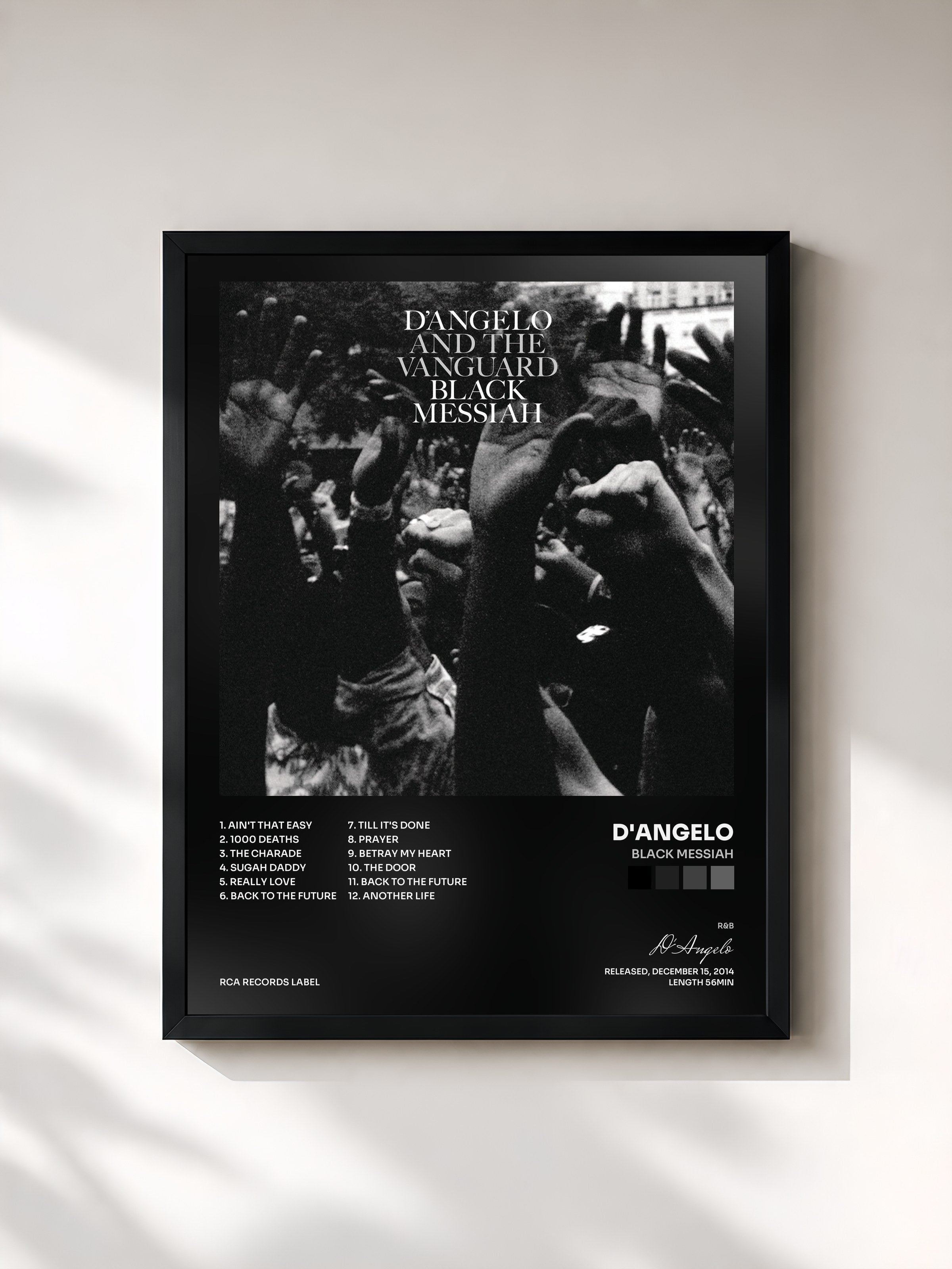 #noir Tableau de l'album Black Messiah de D'Angelo, cadre noir, imprimé et encadré en France