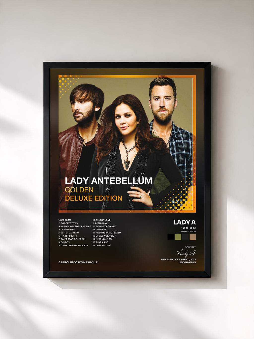 #noir Tableau de l'album Golden (Deluxe Edition) de Lady A, cadre noir, imprimé et encadré en France