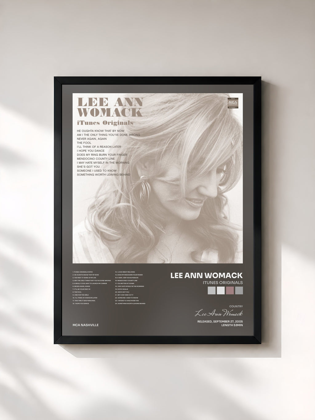 #noir Tableau de l'album iTunes Originals de Lee Ann Womack, cadre noir, imprimé et encadré en France