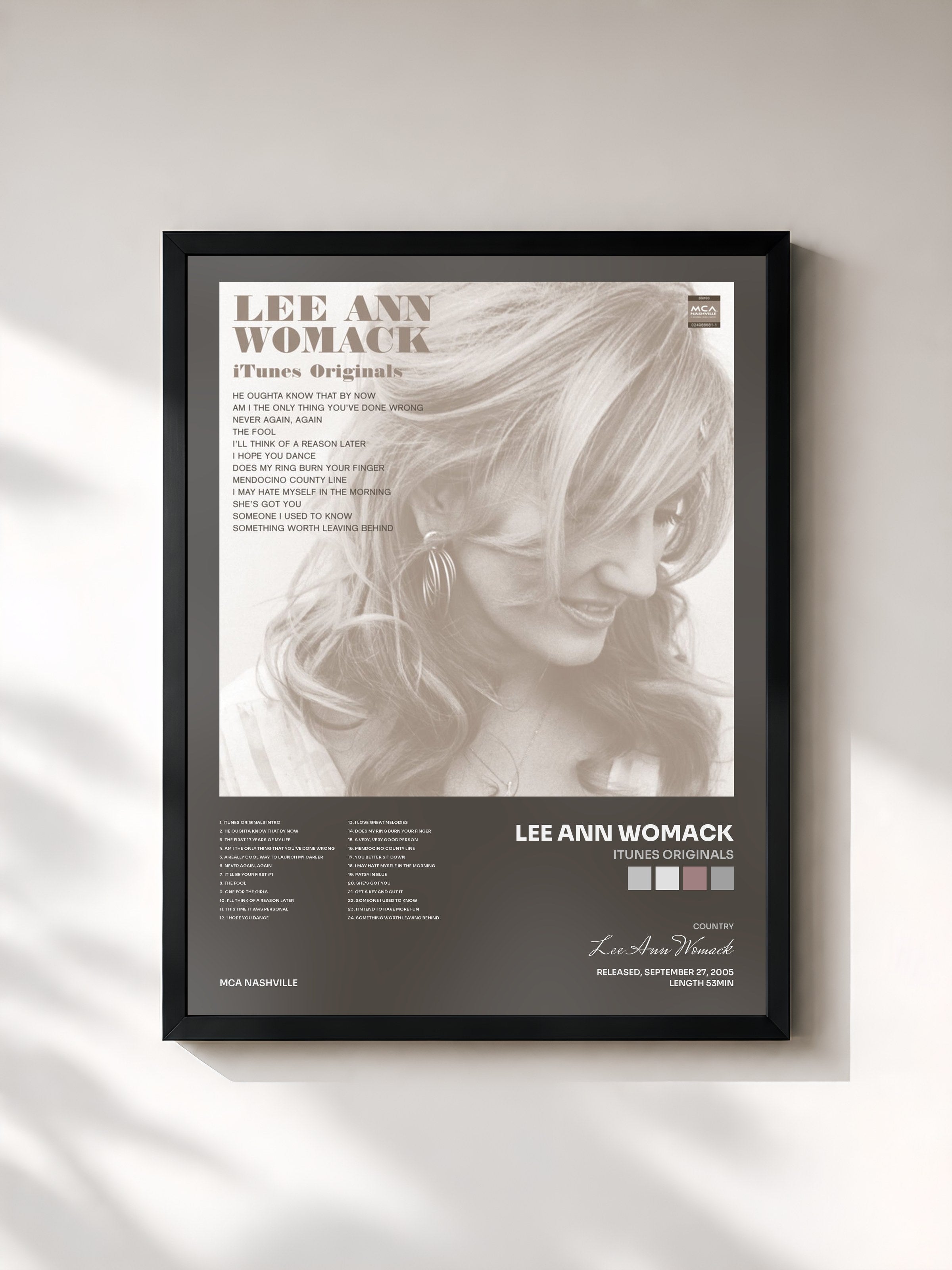 #noir Tableau de l'album iTunes Originals de Lee Ann Womack, cadre noir, imprimé et encadré en France