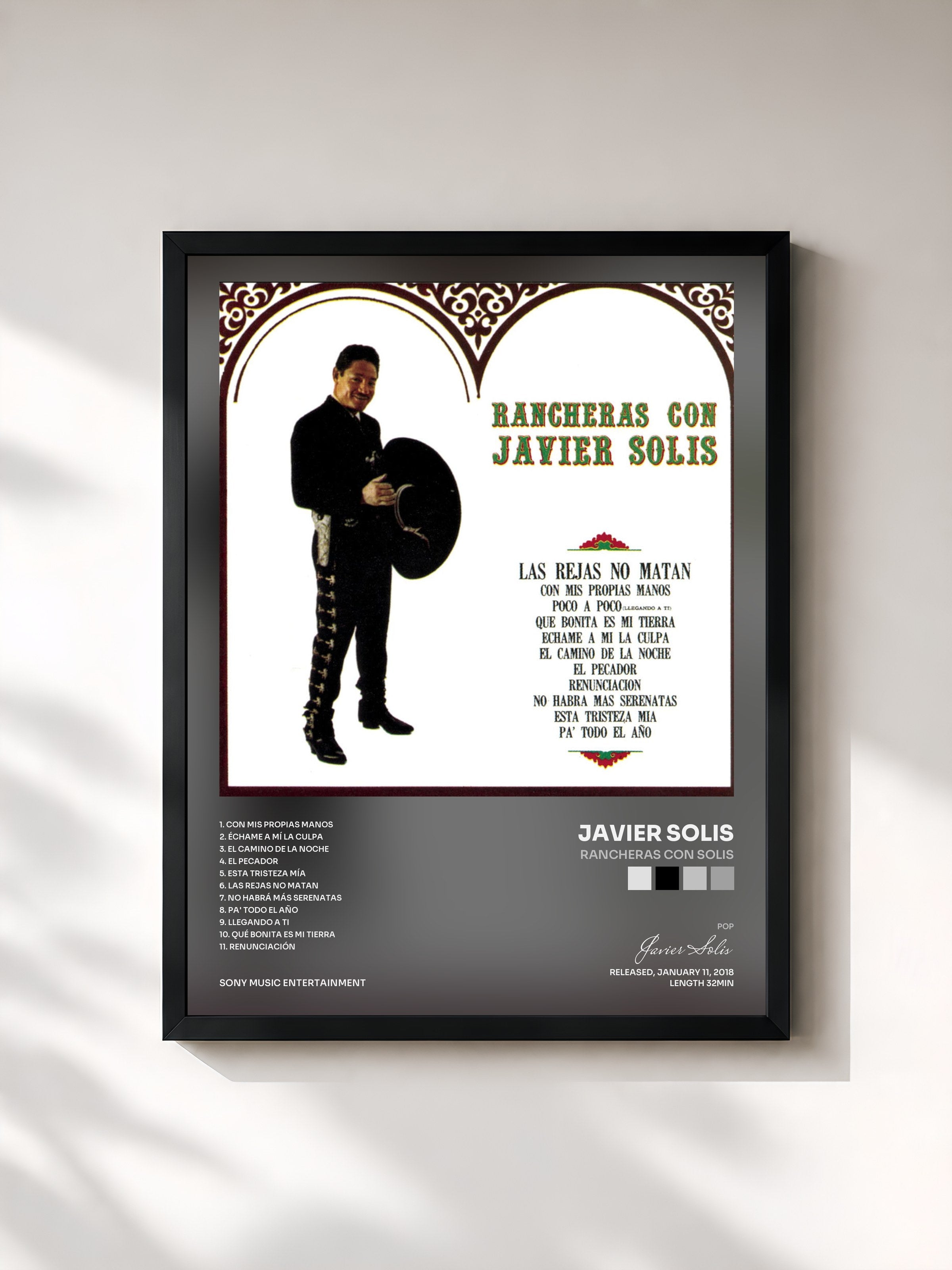 #noir Tableau de l'album Rancheras Con Solis de Javier Solis, cadre noir, imprimé et encadré en France