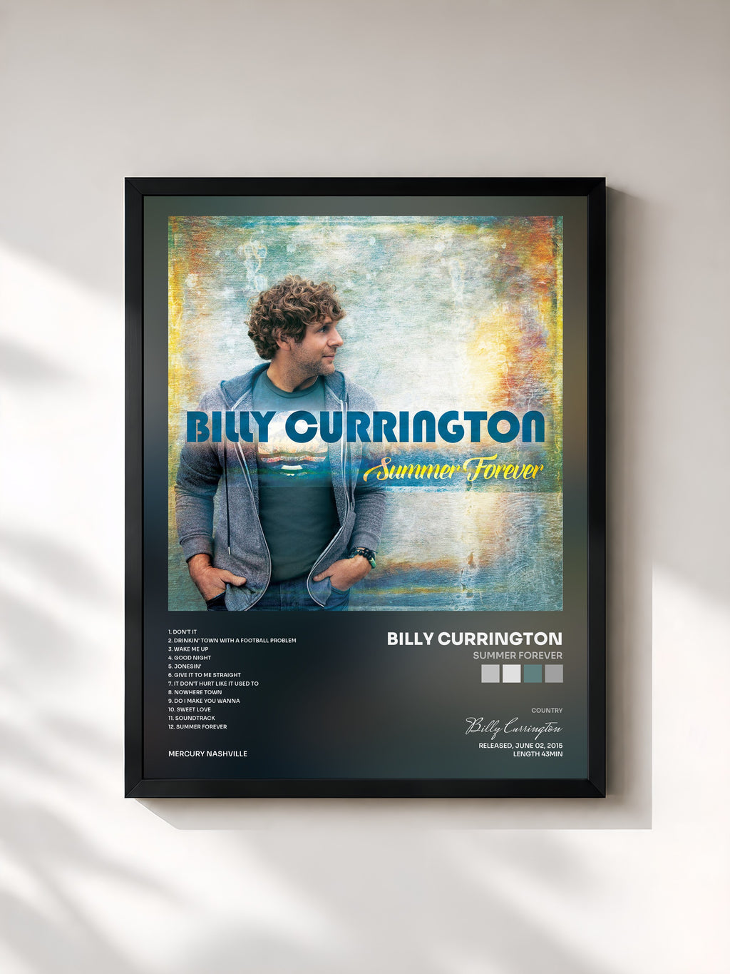 #noir Tableau de l'album Summer Forever de Billy Currington, cadre noir, imprimé et encadré en France