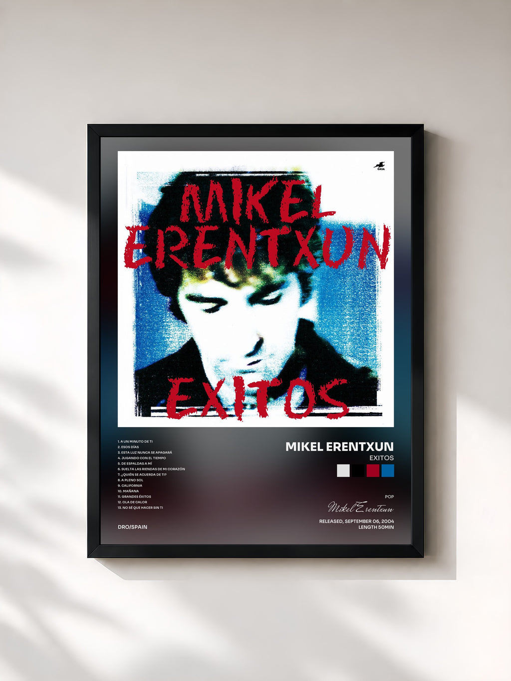 #noir Tableau de l'album Exitos de Mikel Erentxun, cadre noir, imprimé et encadré en France