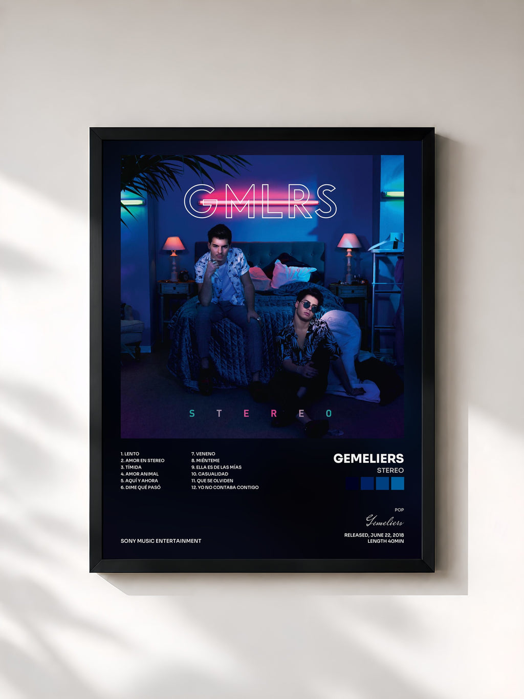 #noir Tableau de l'album Stereo de Gemeliers, cadre noir, imprimé et encadré en France