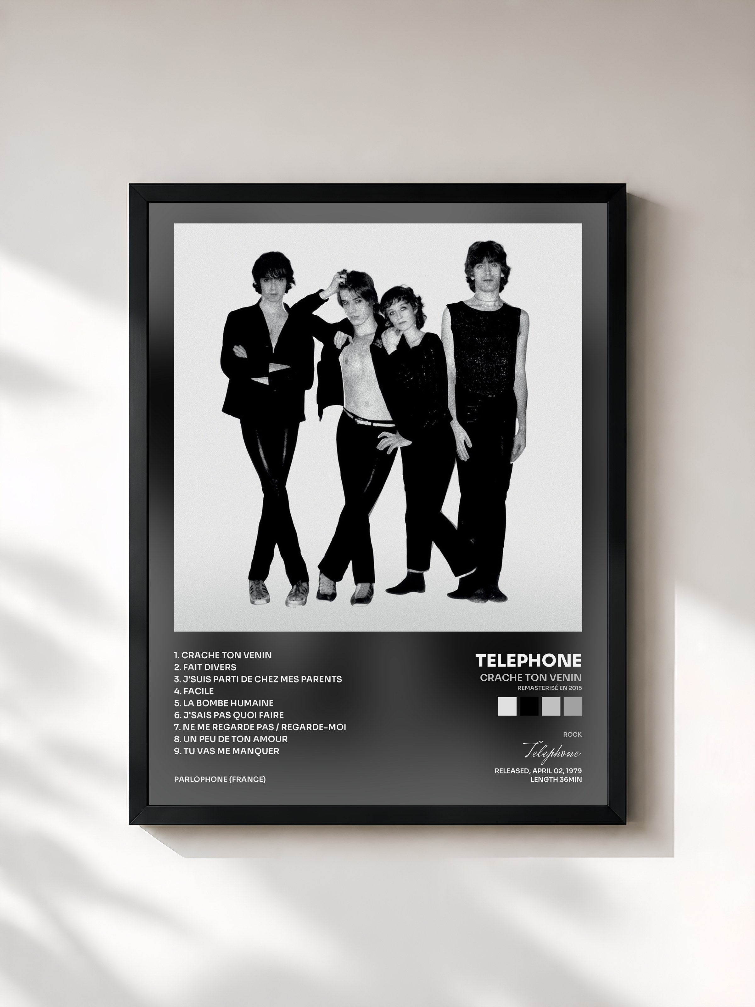 #noir Tableau de l'album Crache ton venin (Remasterisé en 2015) de Telephone, cadre noir, imprimé et encadré en France