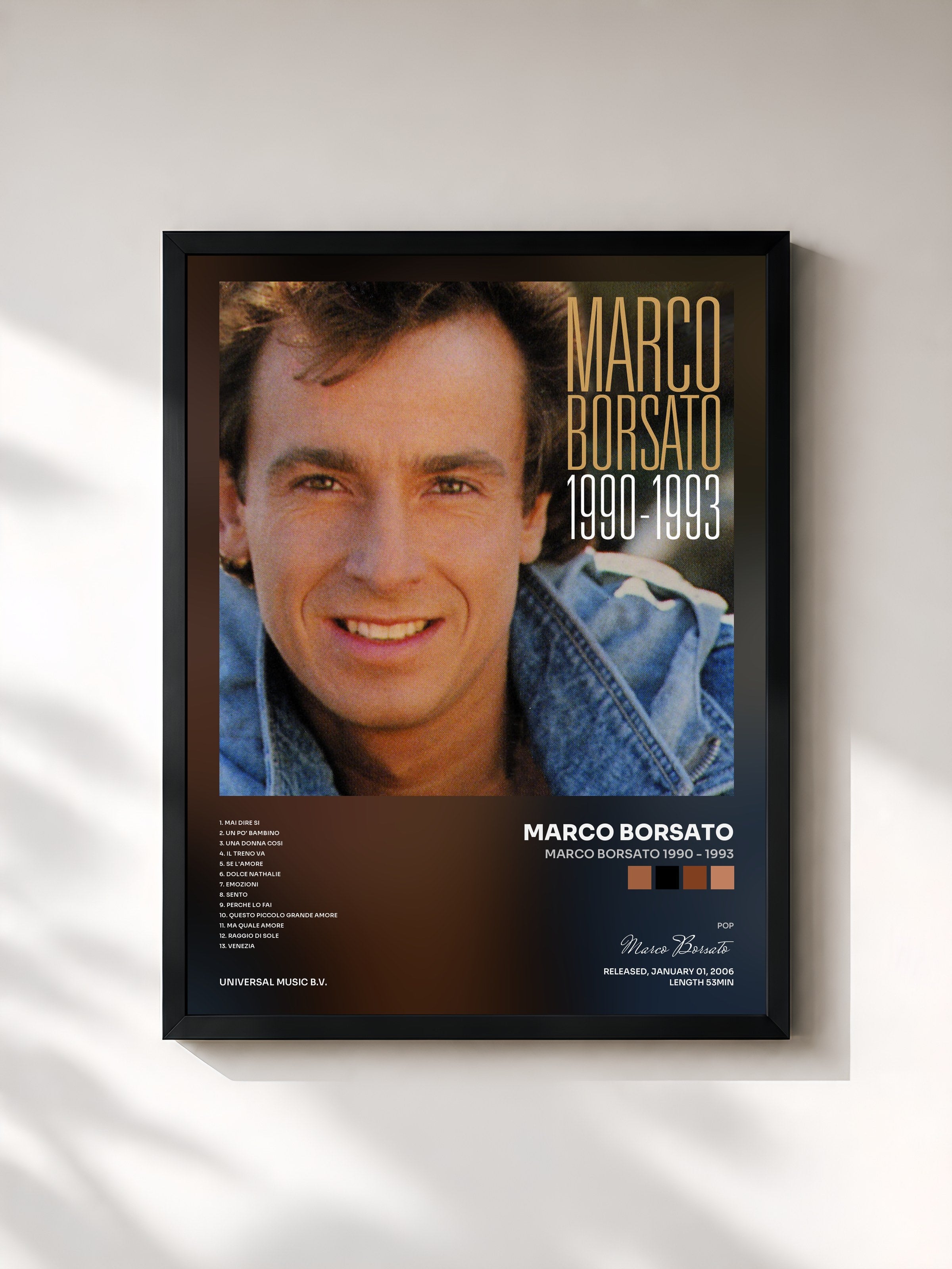 #noir Tableau de l'album Marco Borsato 1990 - 1993 de Marco Borsato, cadre noir, imprimé et encadré en France