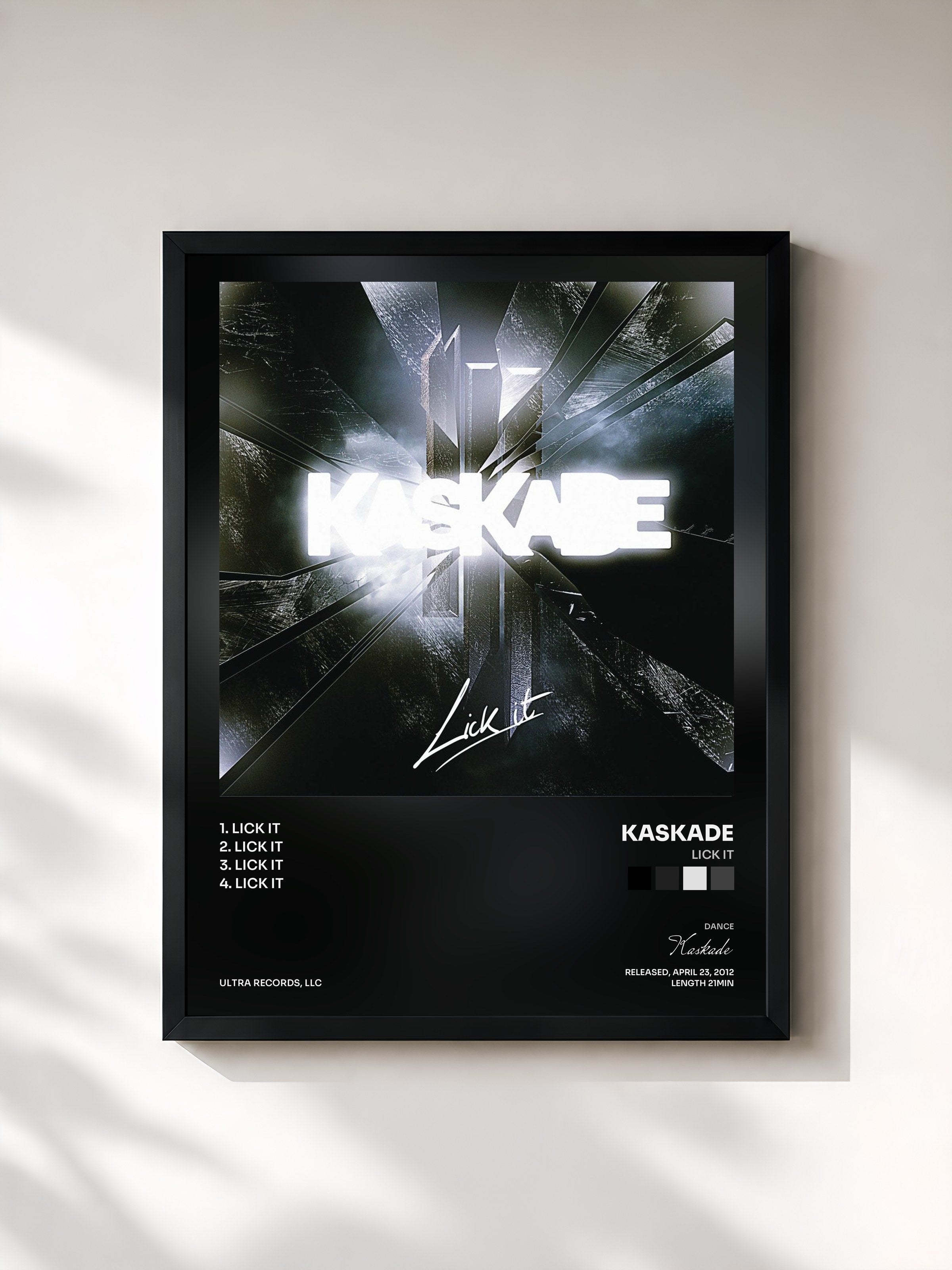 #noir Tableau de l'album Lick It de Kaskade, cadre noir, imprimé et encadré en France