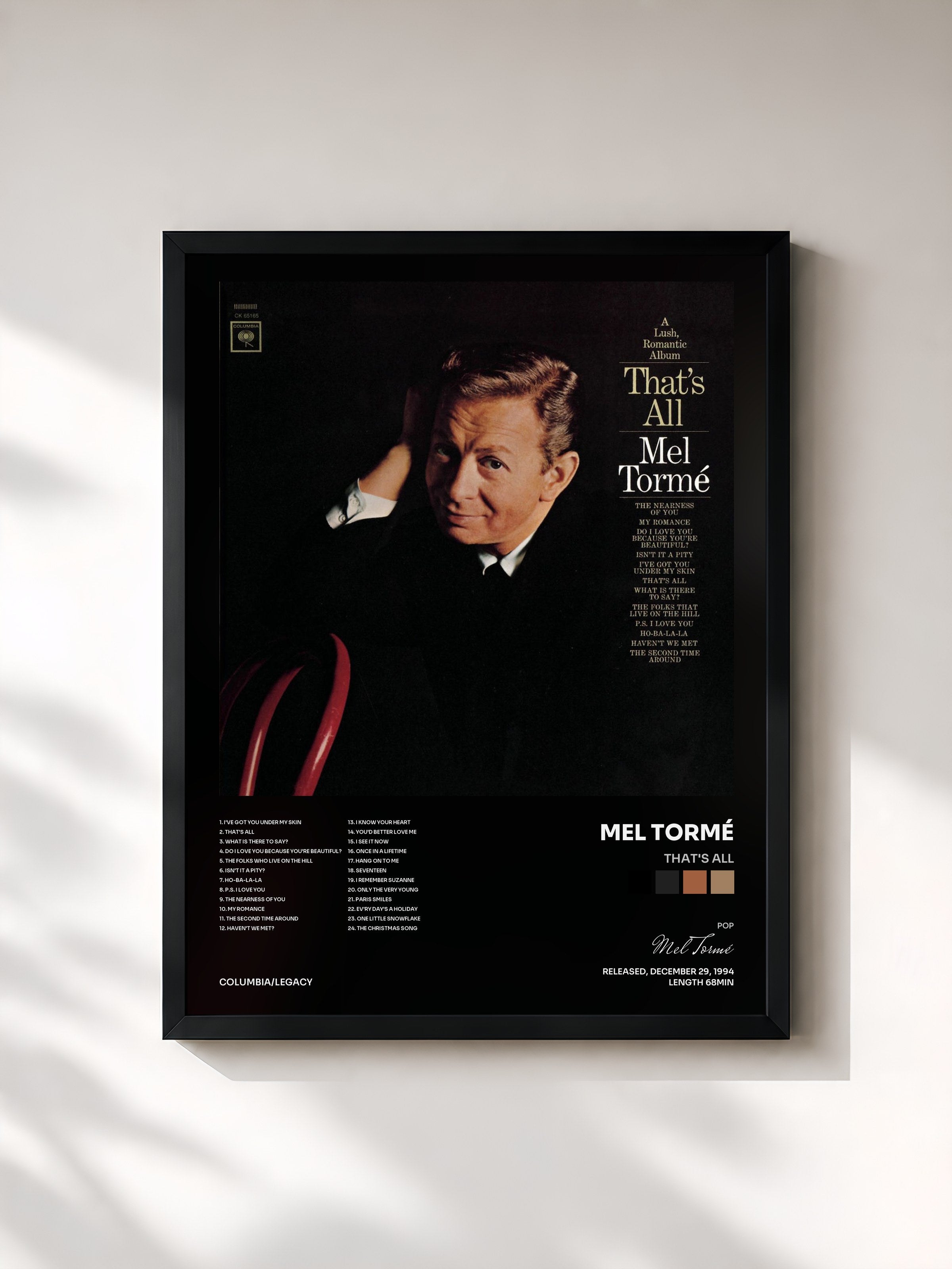 #noir Tableau de l'album That's All de Mel Tormé, cadre noir, imprimé et encadré en France