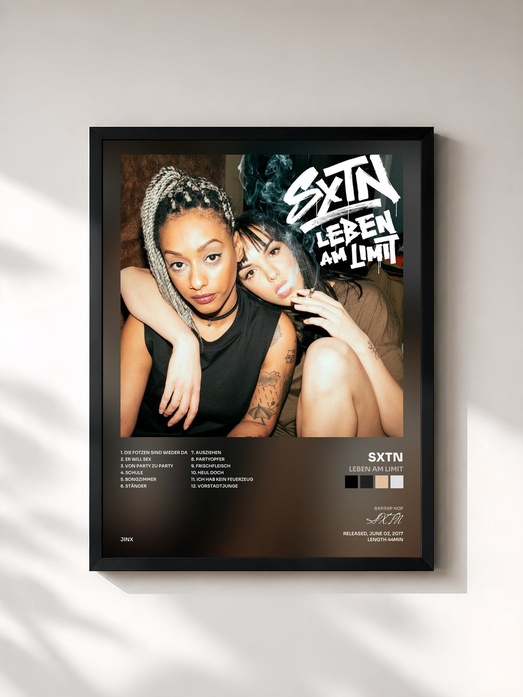 #noir Tableau de l'album Leben am Limit de SXTN, cadre noir, imprimé et encadré en France