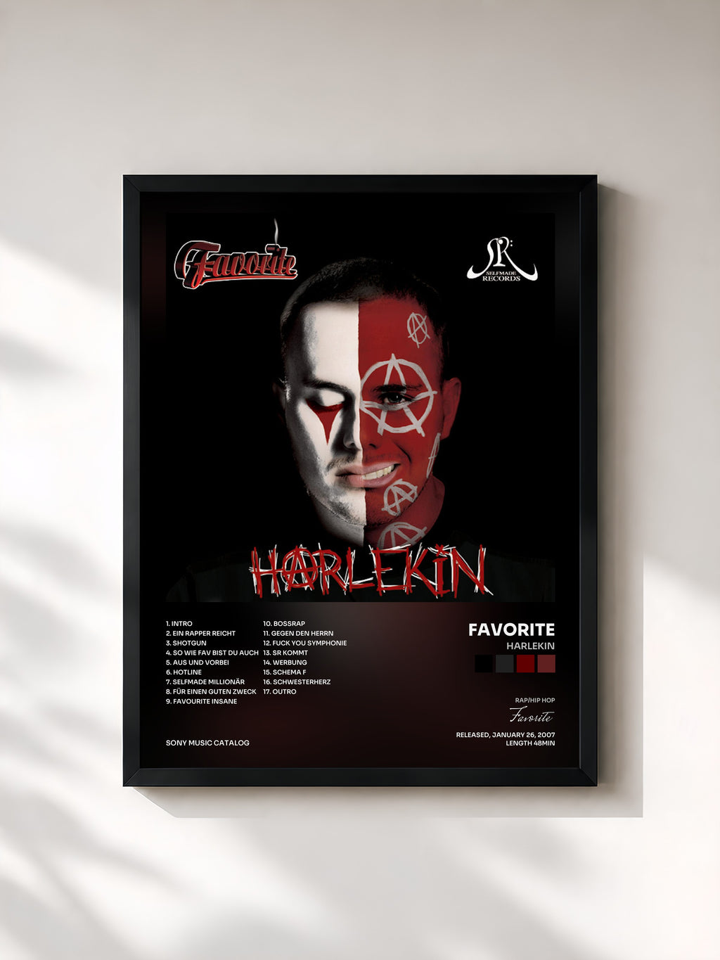 #noir Tableau de l'album Harlekin de Favorite, cadre noir, imprimé et encadré en France
