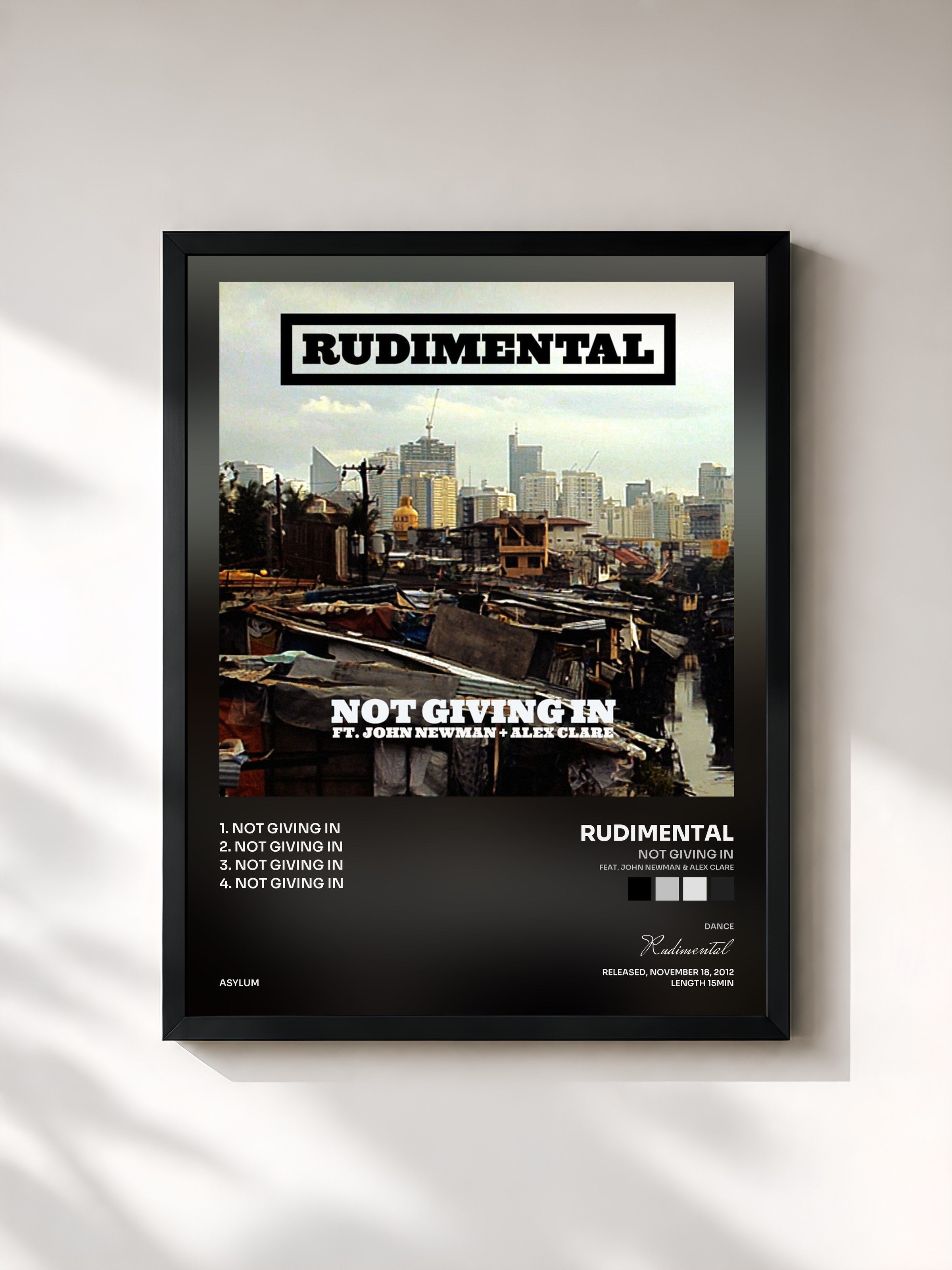 #noir Tableau de l'album Not Giving In (feat. John Newman & Alex Clare) de Rudimental, cadre noir, imprimé et encadré en France